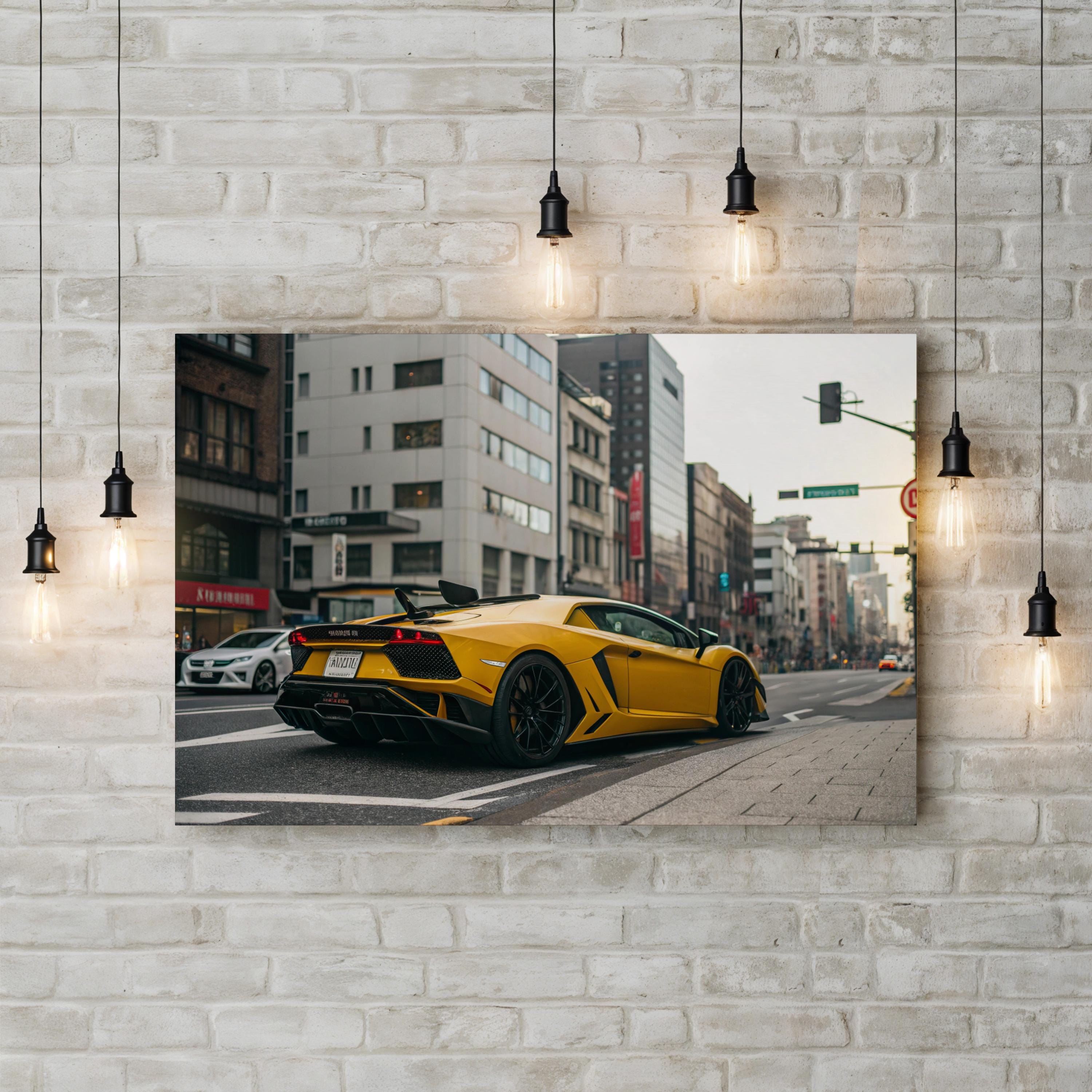 Epic Boss Fight Supercar – Period Illustration Wall Art | Urban Action Canvas Print