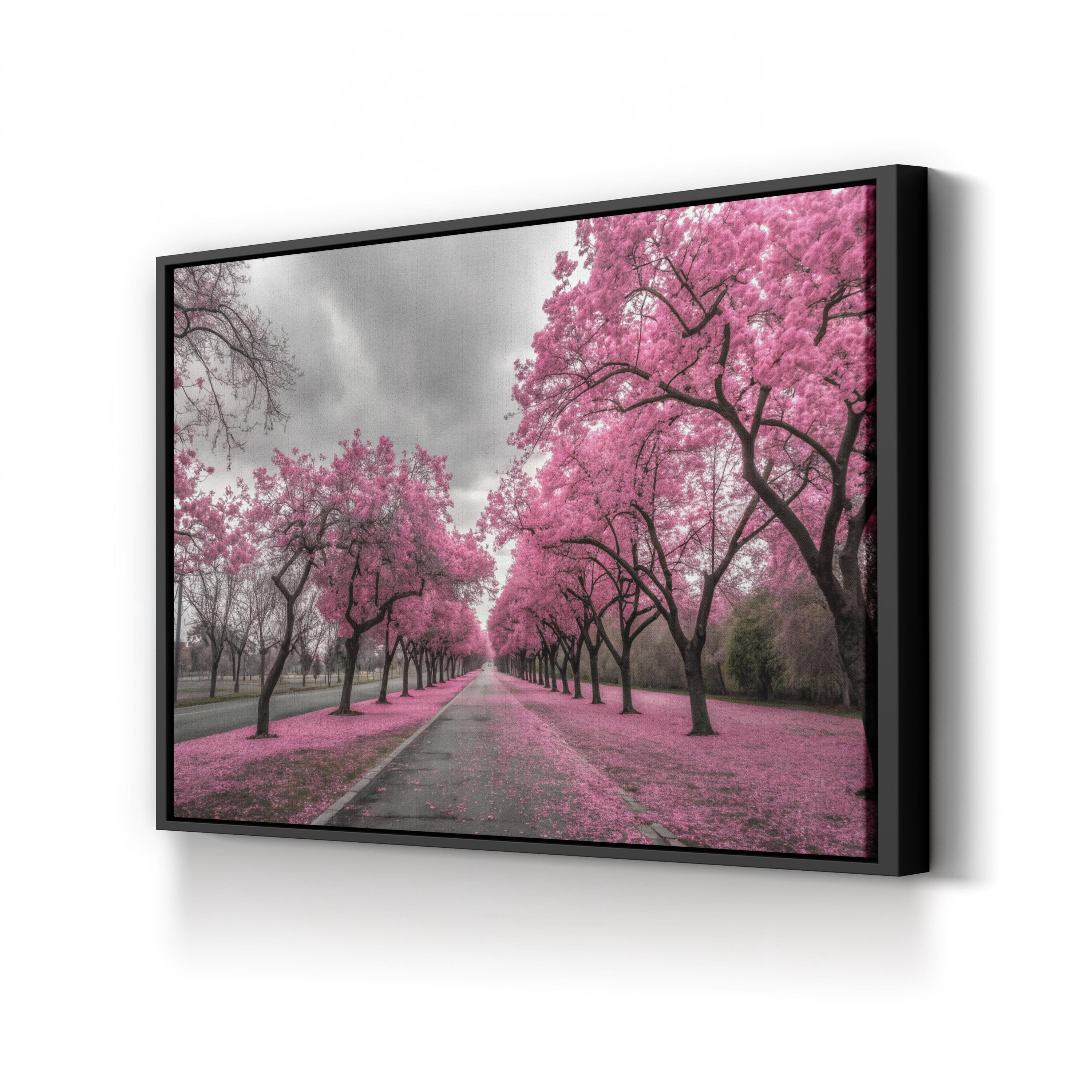 California Pink Blossom Canvas Art — Spring Road Landscape Photography