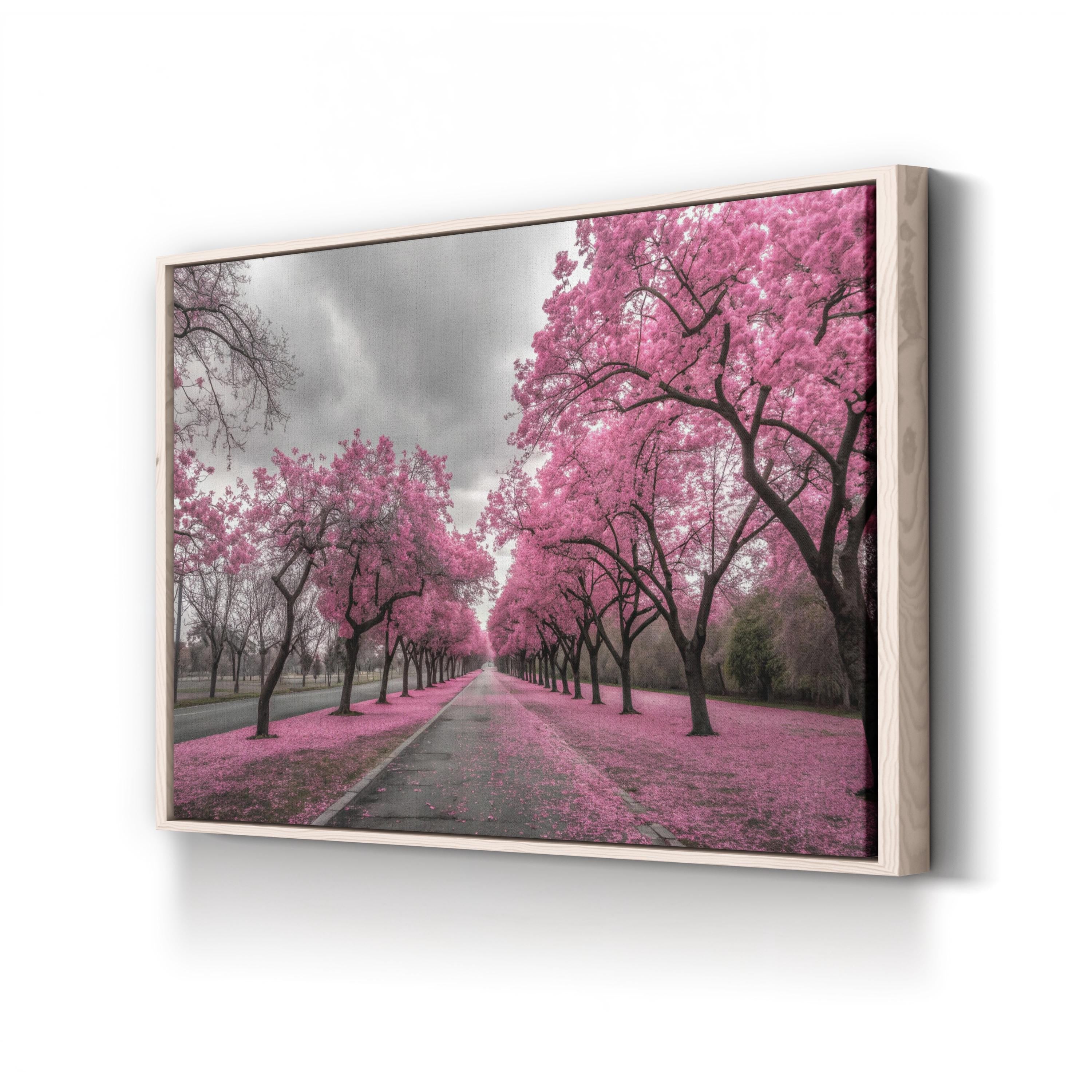 California Pink Blossom Canvas Art — Spring Road Landscape Photography
