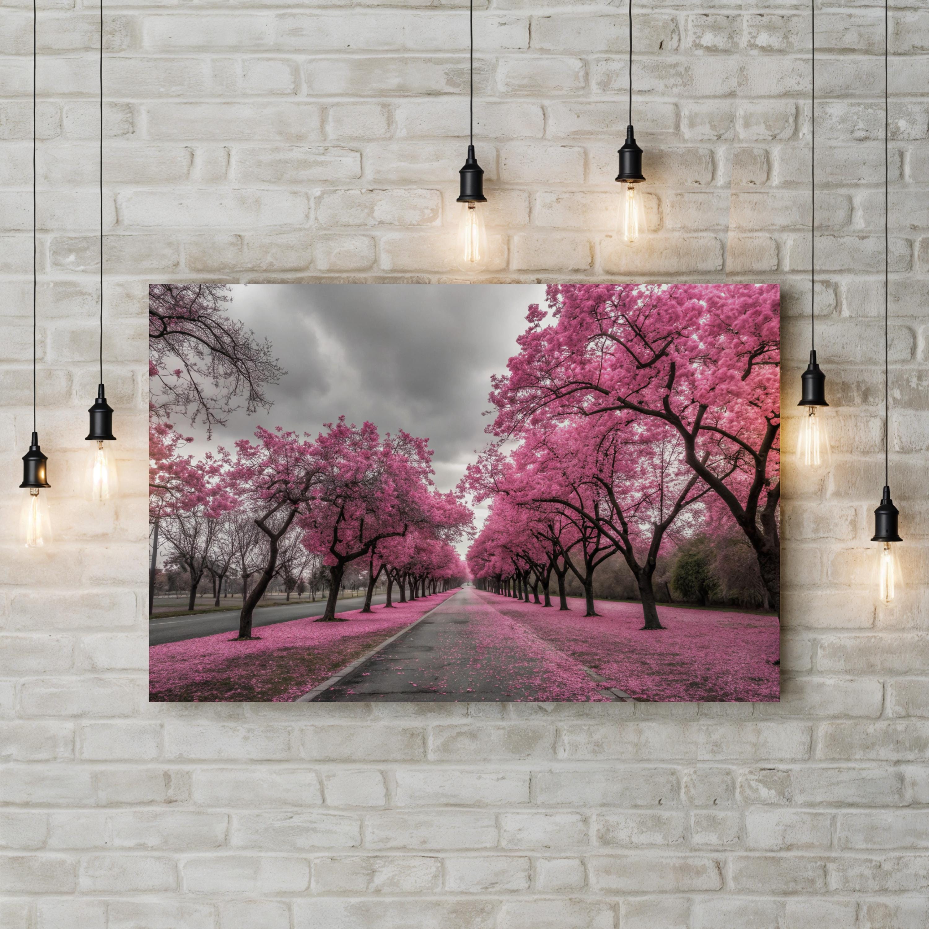 California Pink Blossom Canvas Art — Spring Road Landscape Photography