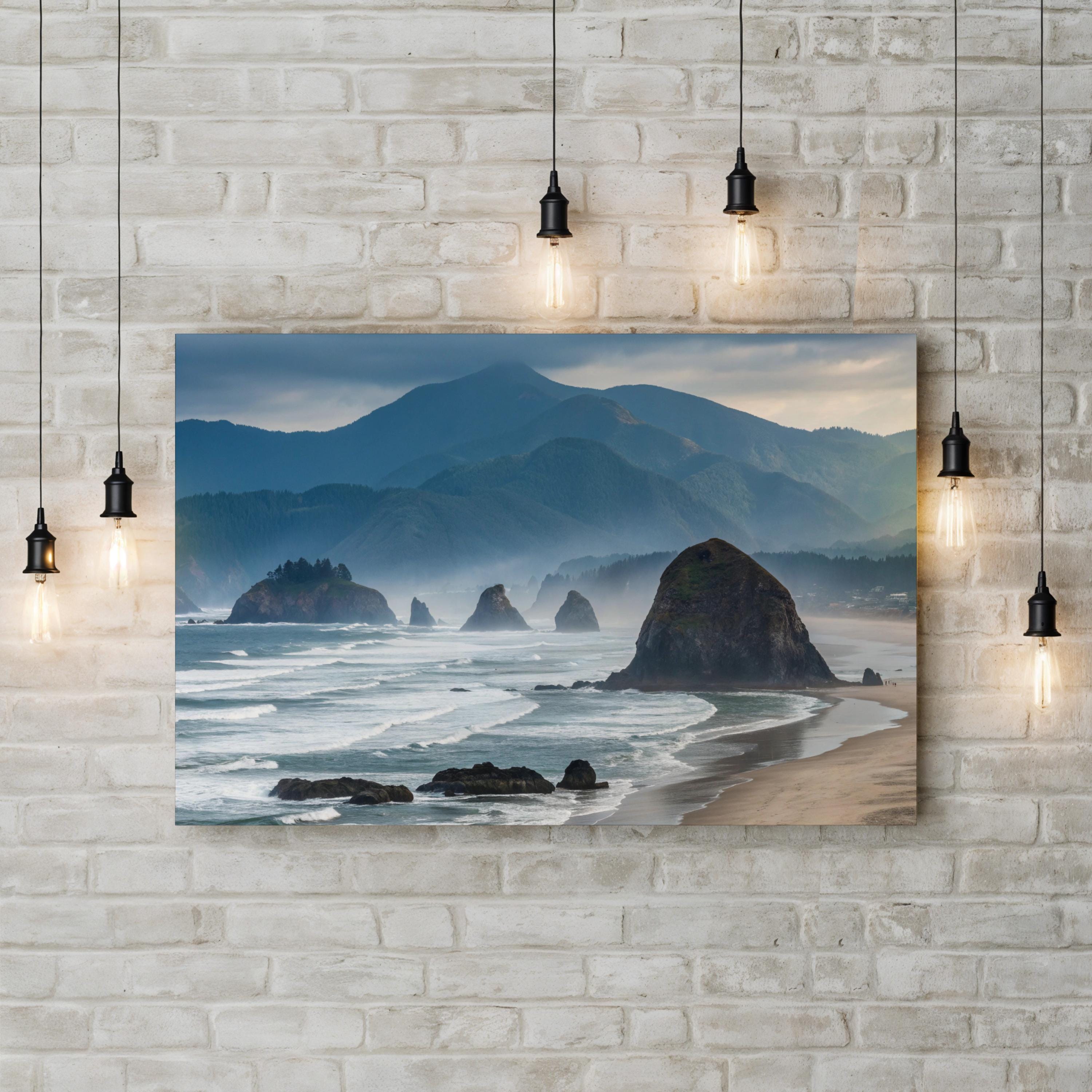 Cannon Beach, Oregon Coast in Pacific Ocean Shoreline