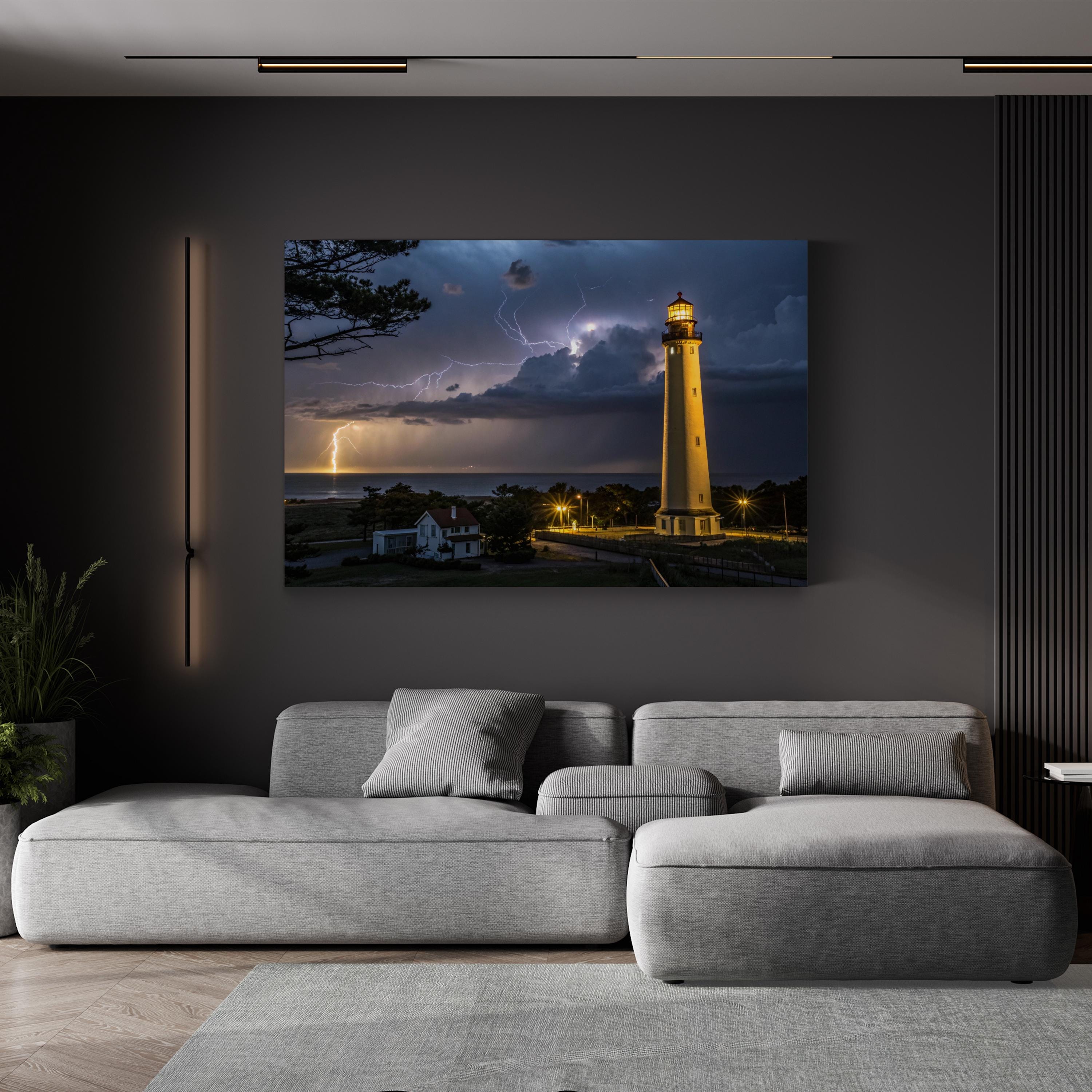 Cape May Lighthouse Storm – Vintage Photography Wall Art | Nautical Canvas Print