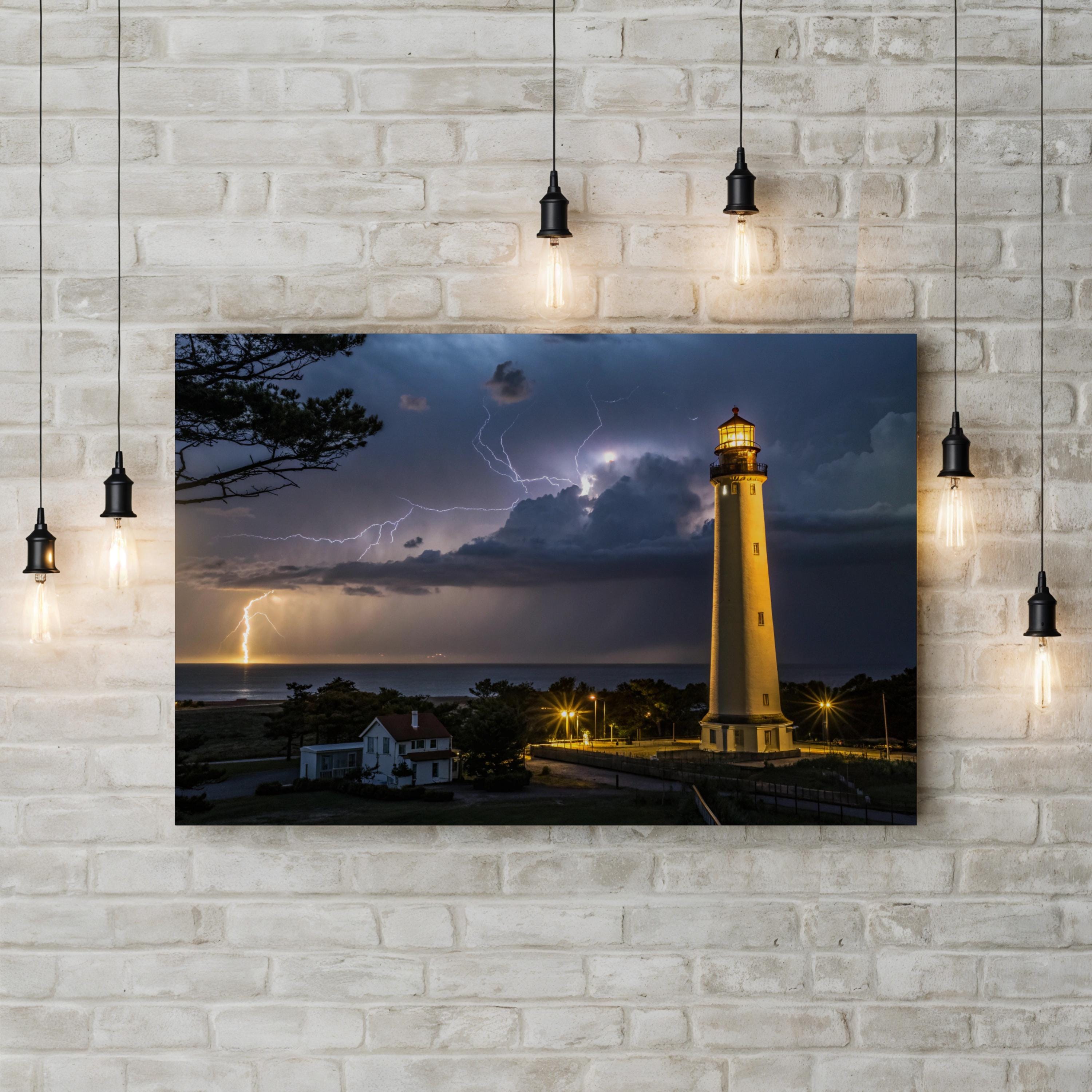 Cape May Lighthouse Storm – Vintage Photography Wall Art | Nautical Canvas Print