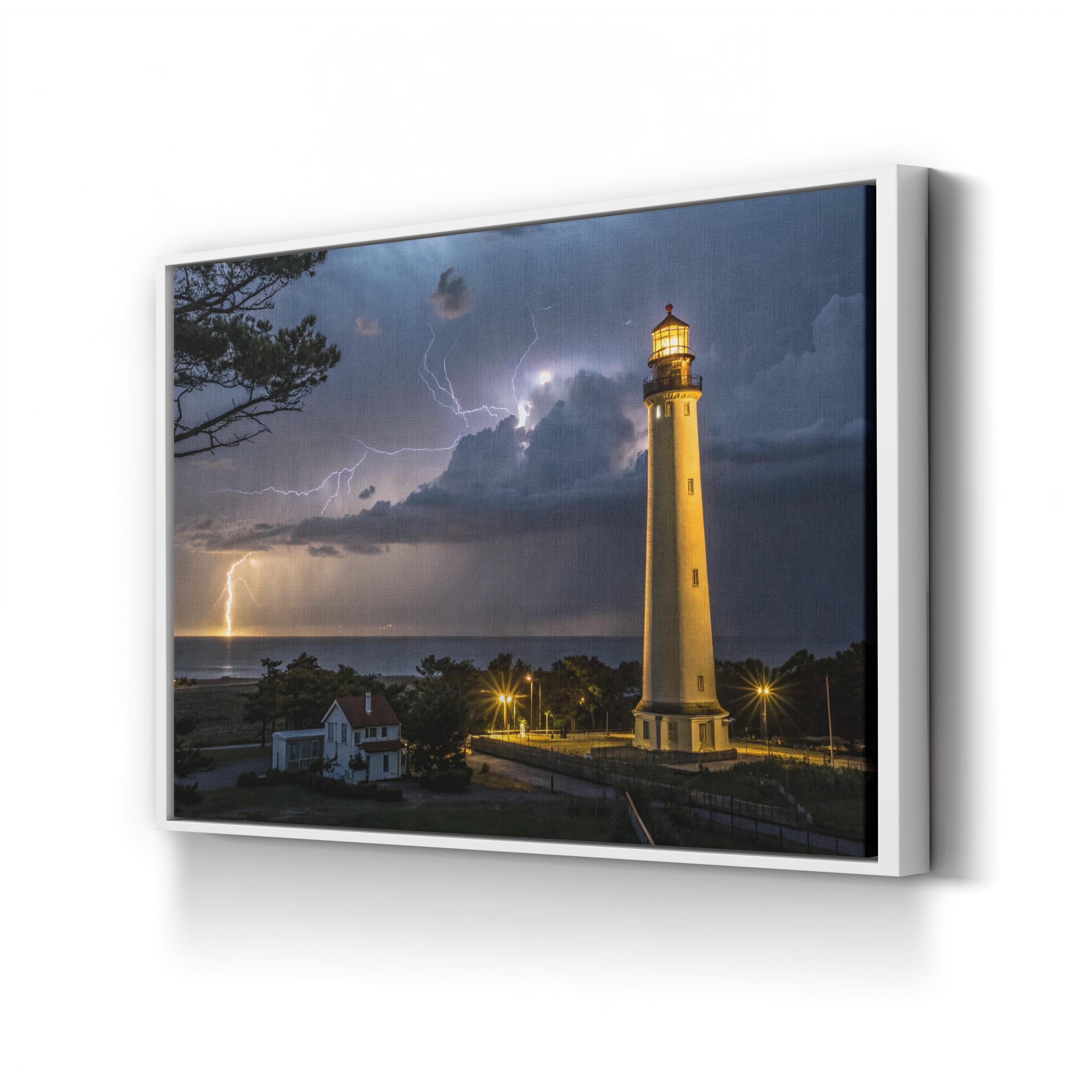 Cape May Lighthouse Storm – Vintage Photography Wall Art | Nautical Canvas Print