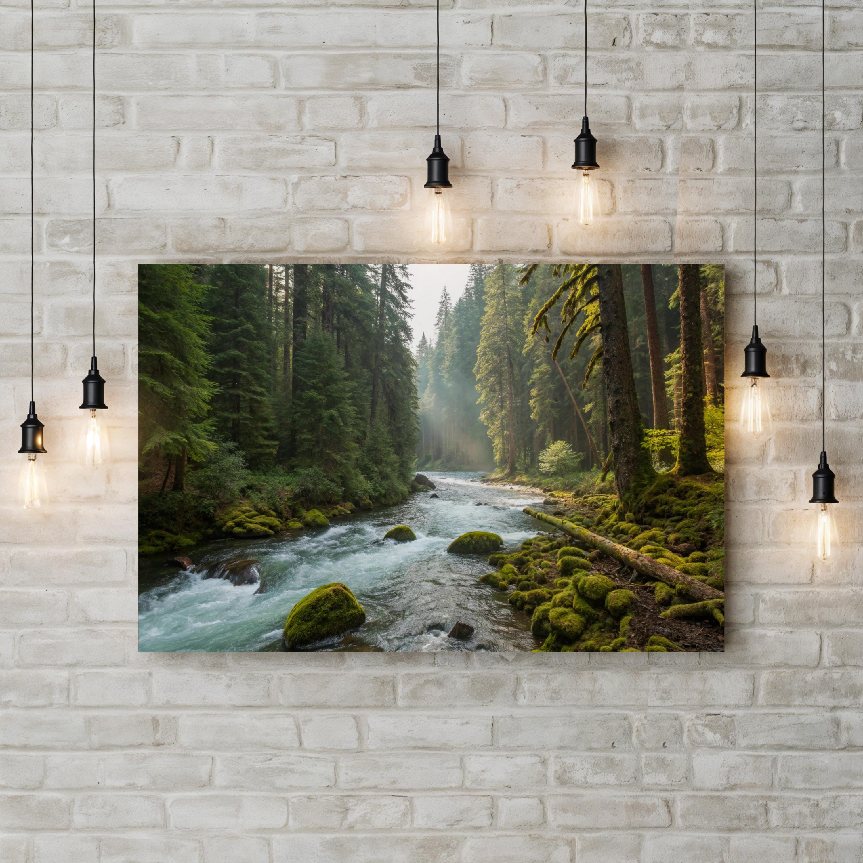 Waterfall River Forest – Vintage Photography Wall Art | Serene Landscape Canvas Print