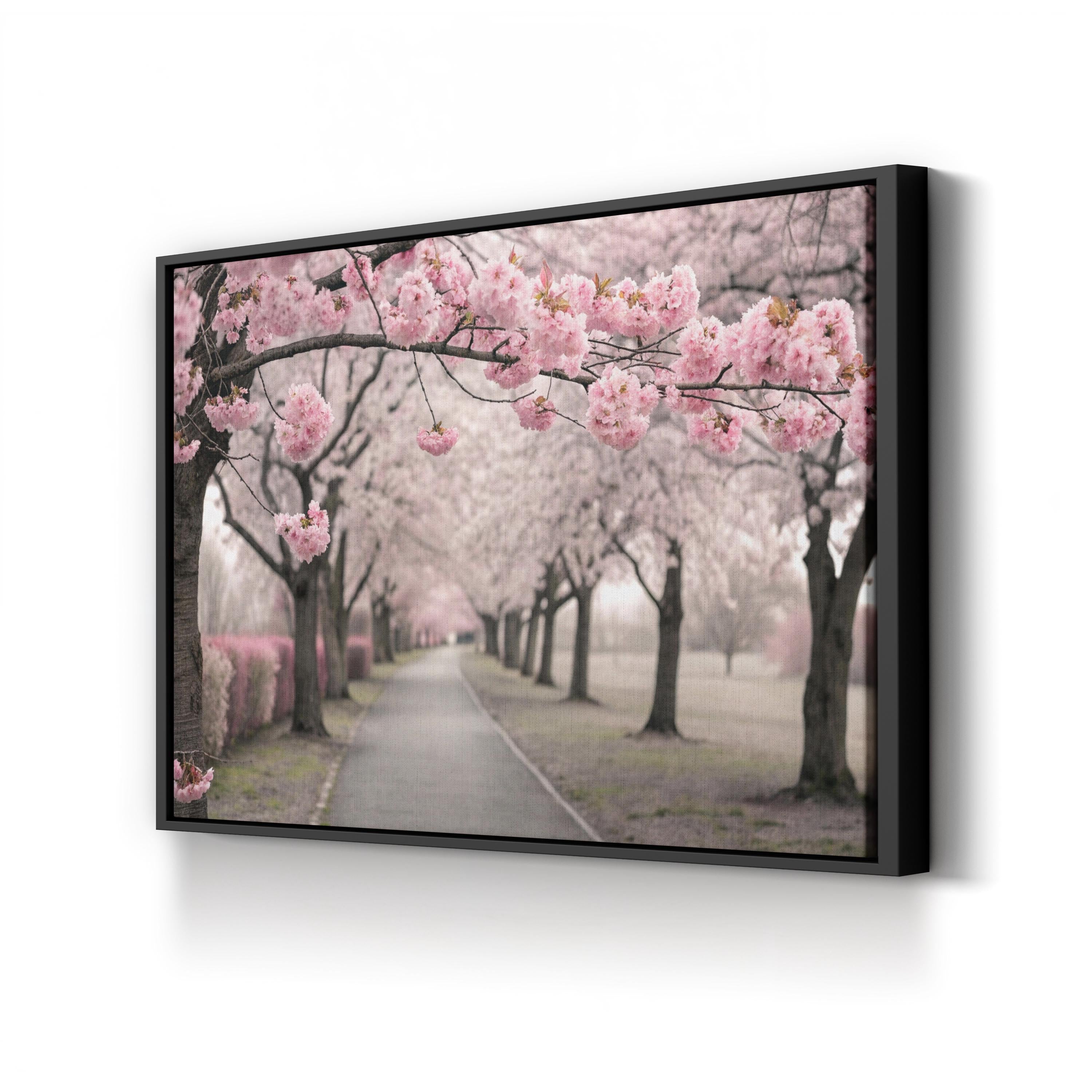 Cherry Blossom Alley – Vintage Photography Wall Art | Spring Floral Pathway Canvas Print