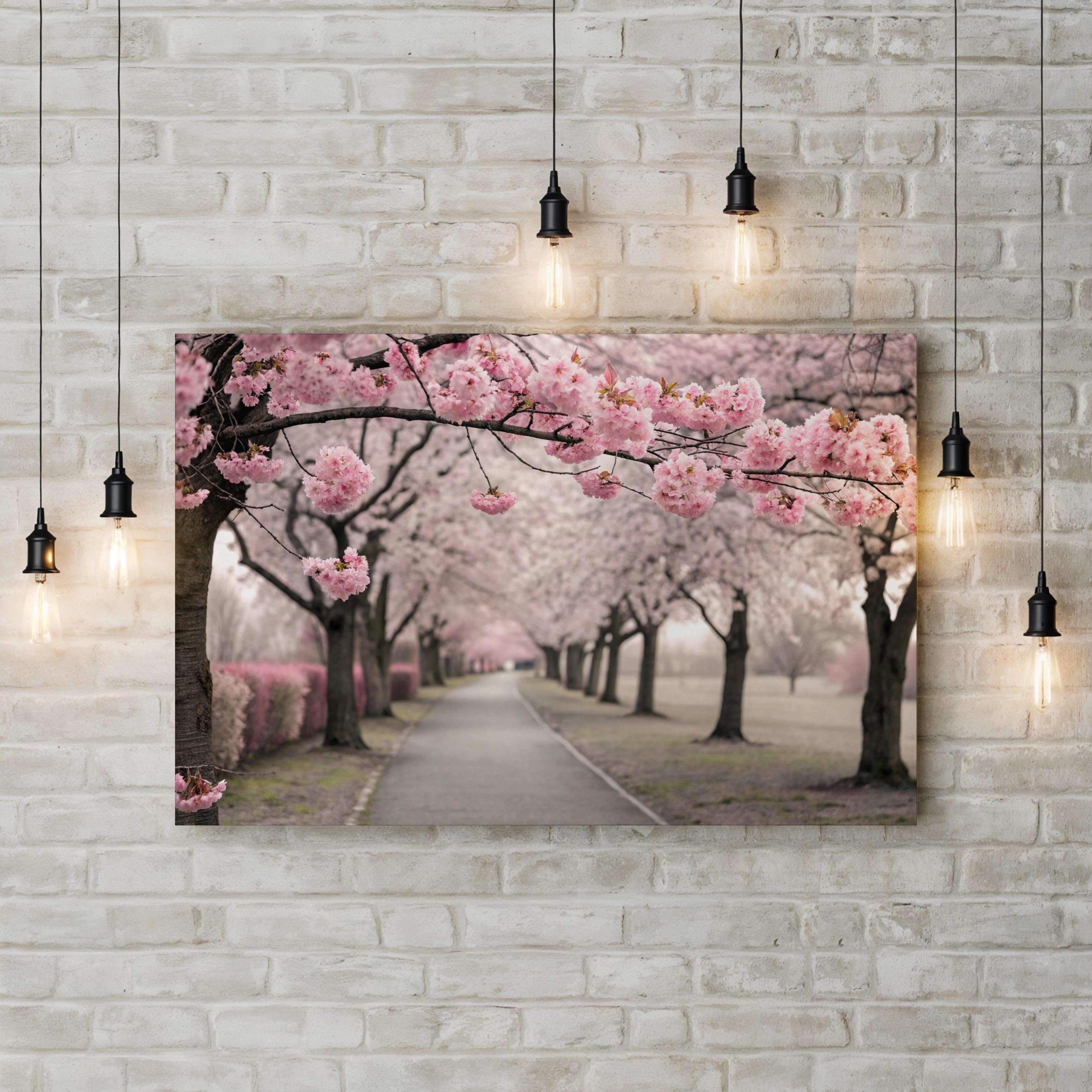 Cherry Blossom Alley – Vintage Photography Wall Art | Spring Floral Pathway Canvas Print