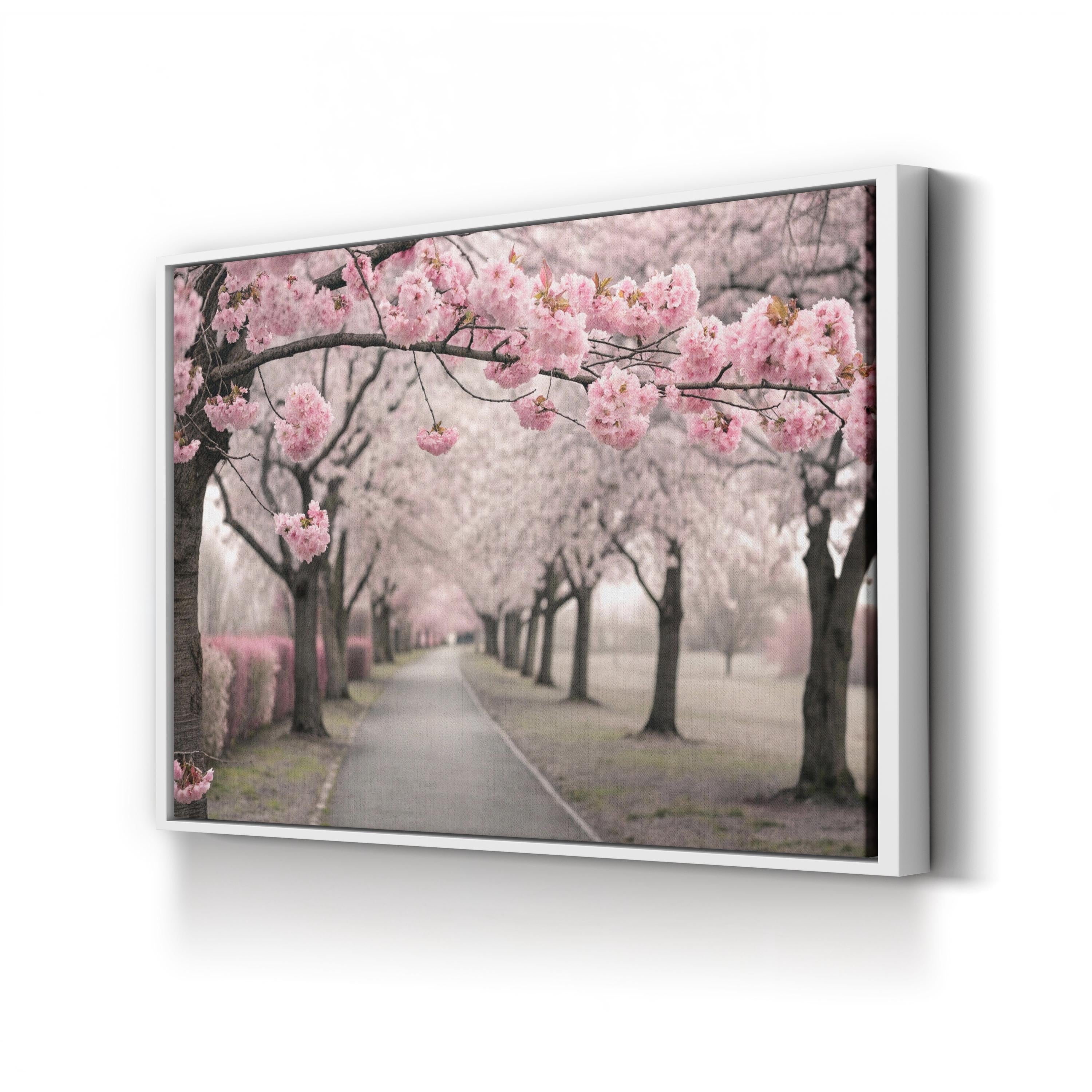 Cherry Blossom Alley – Vintage Photography Wall Art | Spring Floral Pathway Canvas Print