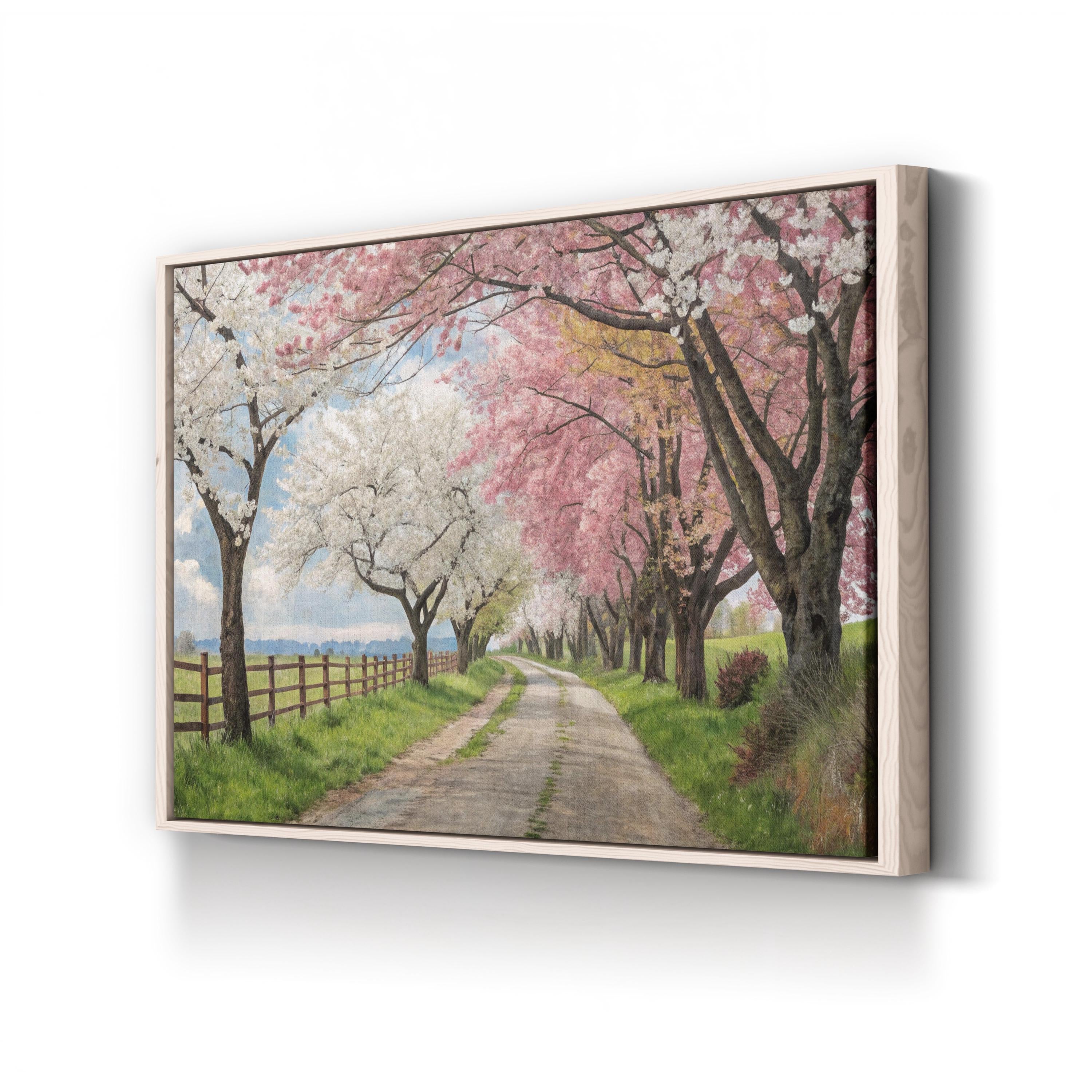 Cherry Blossom Pathway – Vintage Photography Wall Art | Spring Landscape Canvas Print