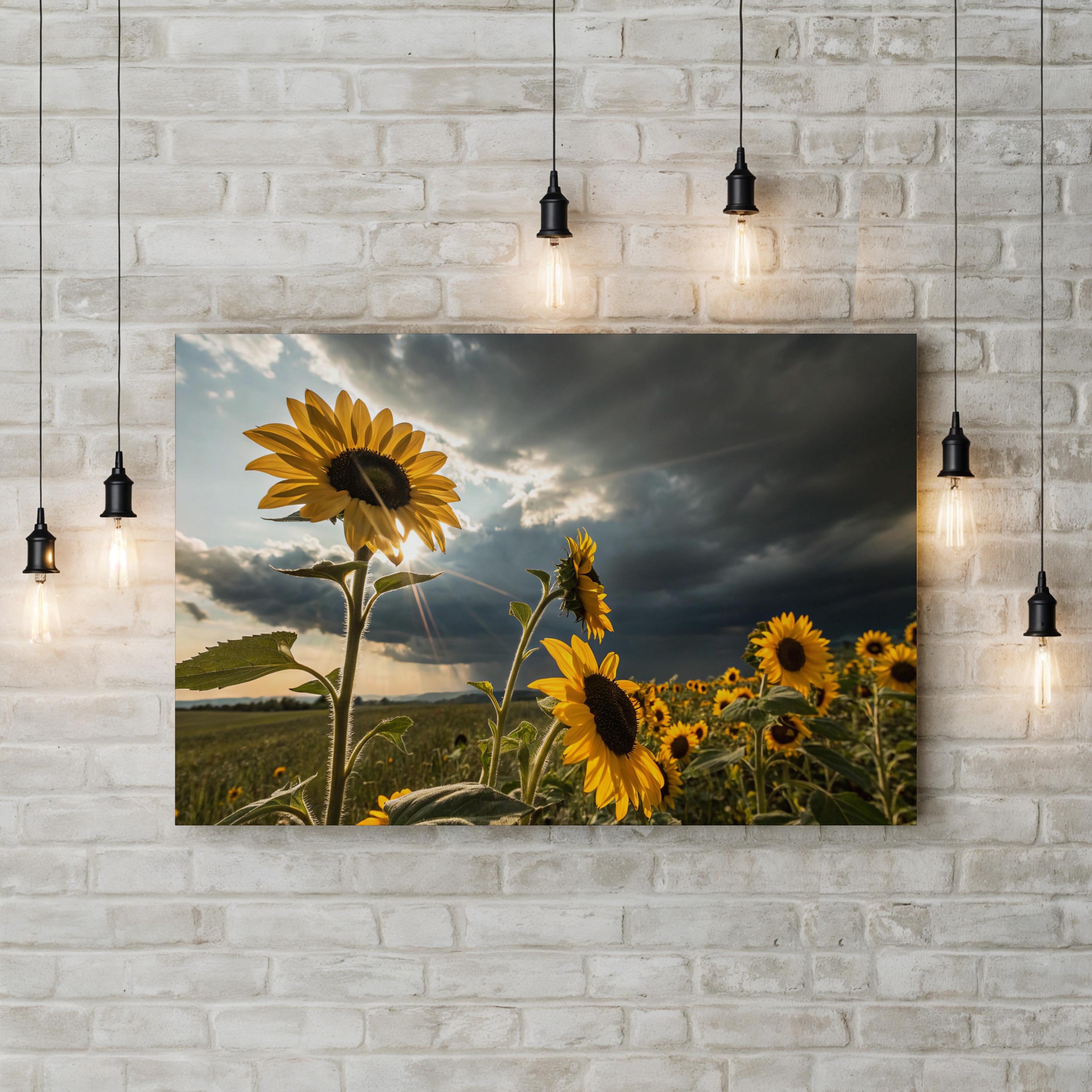 Sunflower Field at Dusk – Vintage Photography Wall Art | Dramatic Landscape Canvas Print