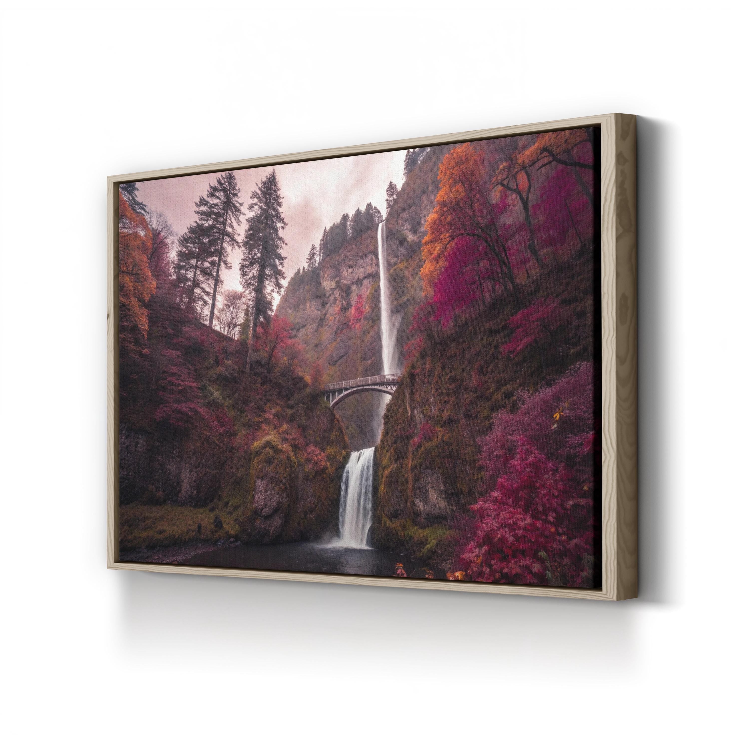 Autumn Waterfall Canvas Art — Colorful Foliage Landscape Photography