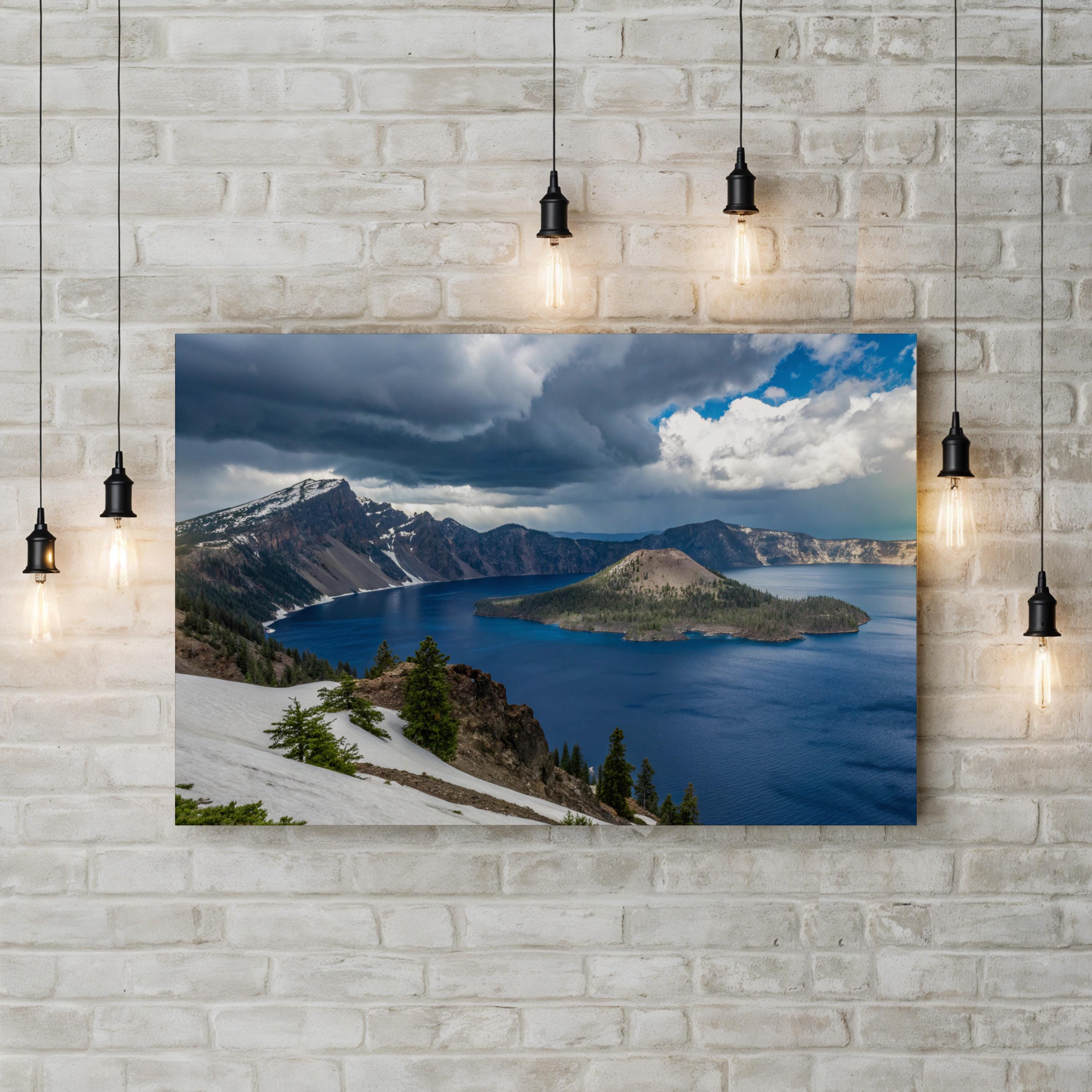 Crater Lake Canvas Art — Framed Mountain Landscape Photography