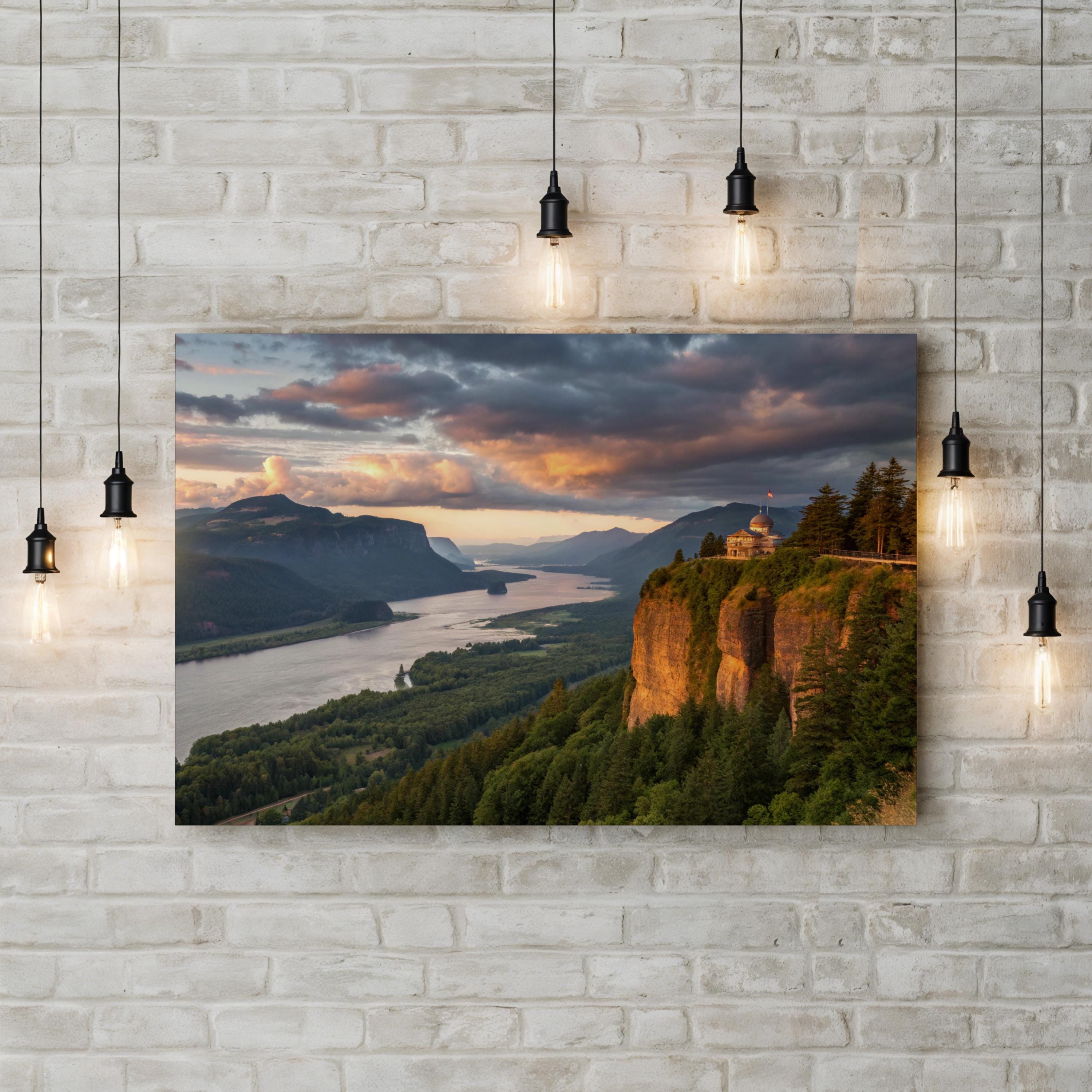 Columbia River Gorge Sunset – Vintage Photography Wall Art | Scenic Landscape Canvas Print