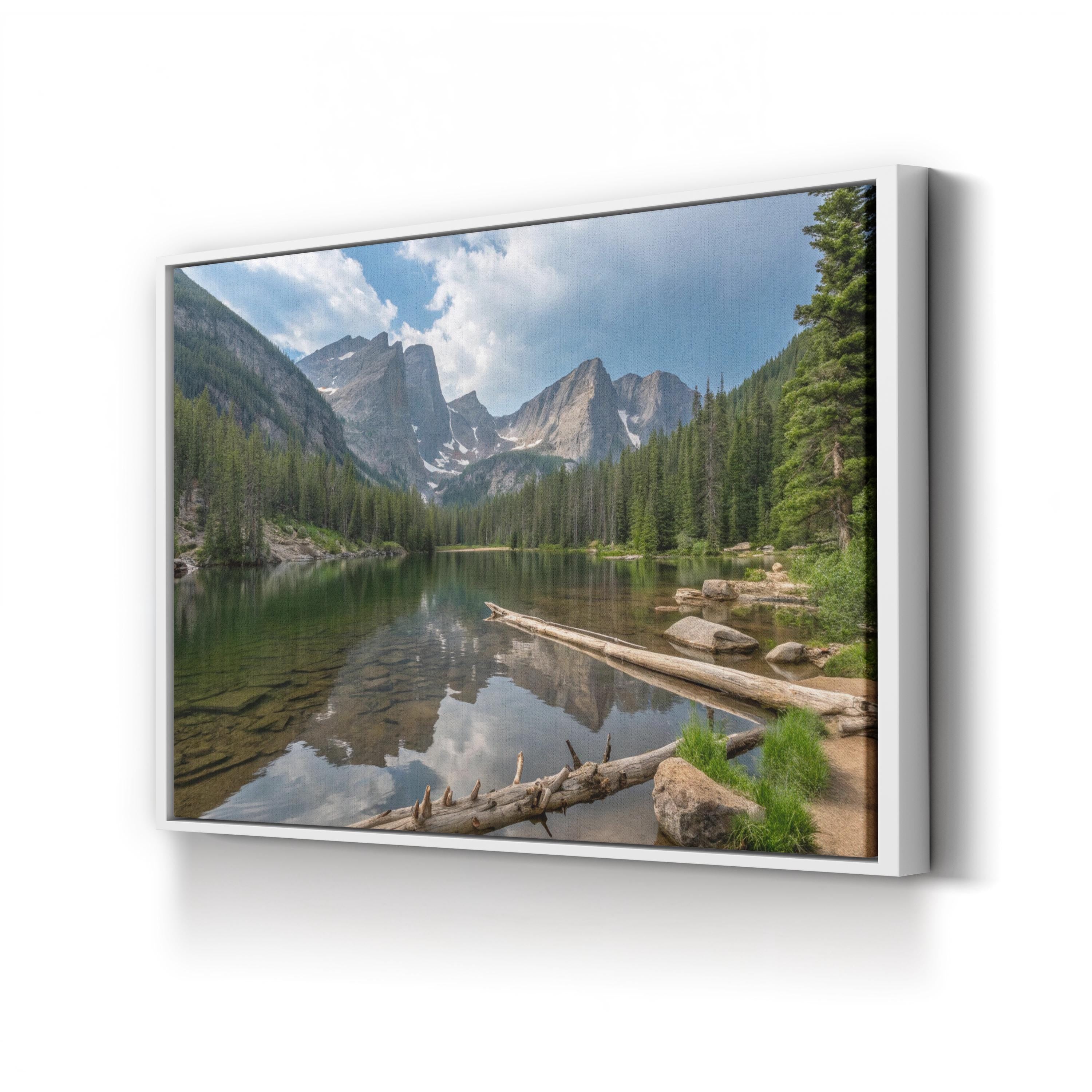 Framed Mountain Lake Canvas Art – Rocky Mountain Landscape