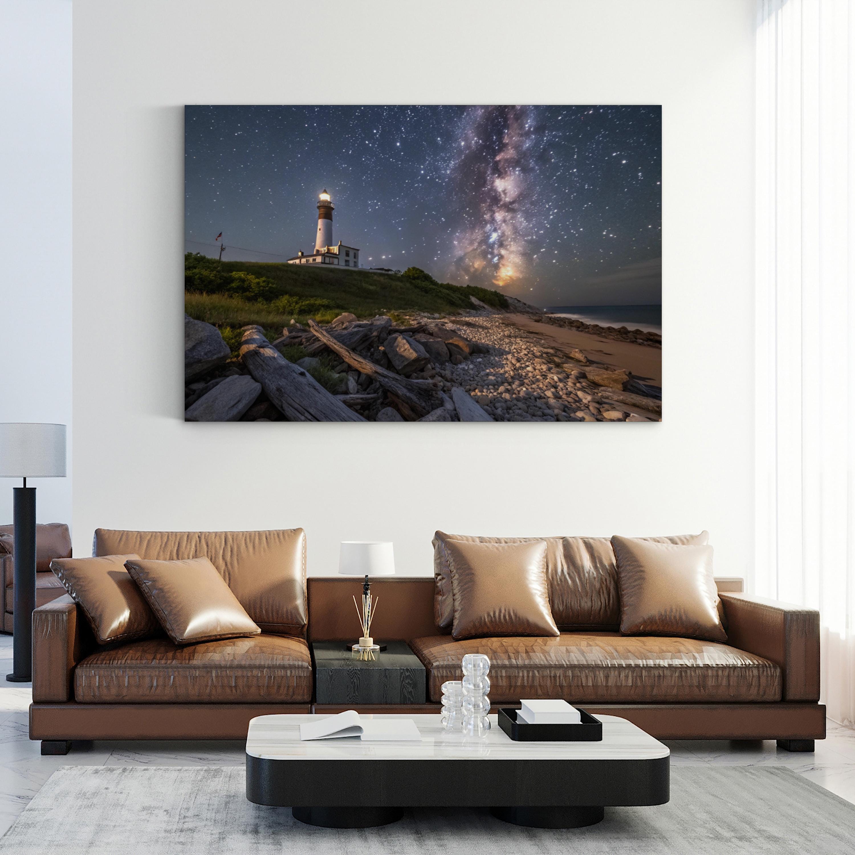Milky Way Lighthouse – Vintage Photography Wall Art | Starry Coastal Canvas Print