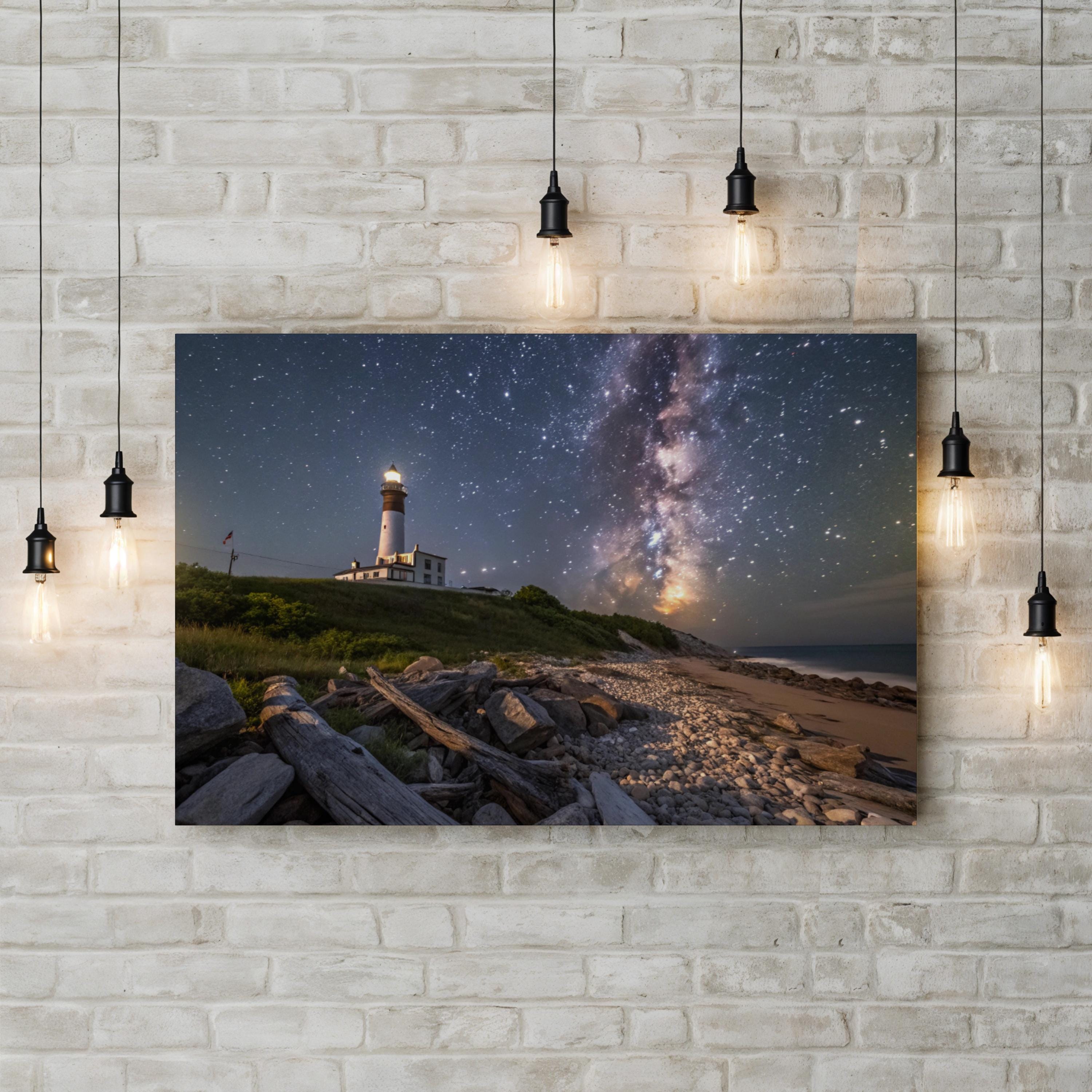 Milky Way Lighthouse – Vintage Photography Wall Art | Starry Coastal Canvas Print