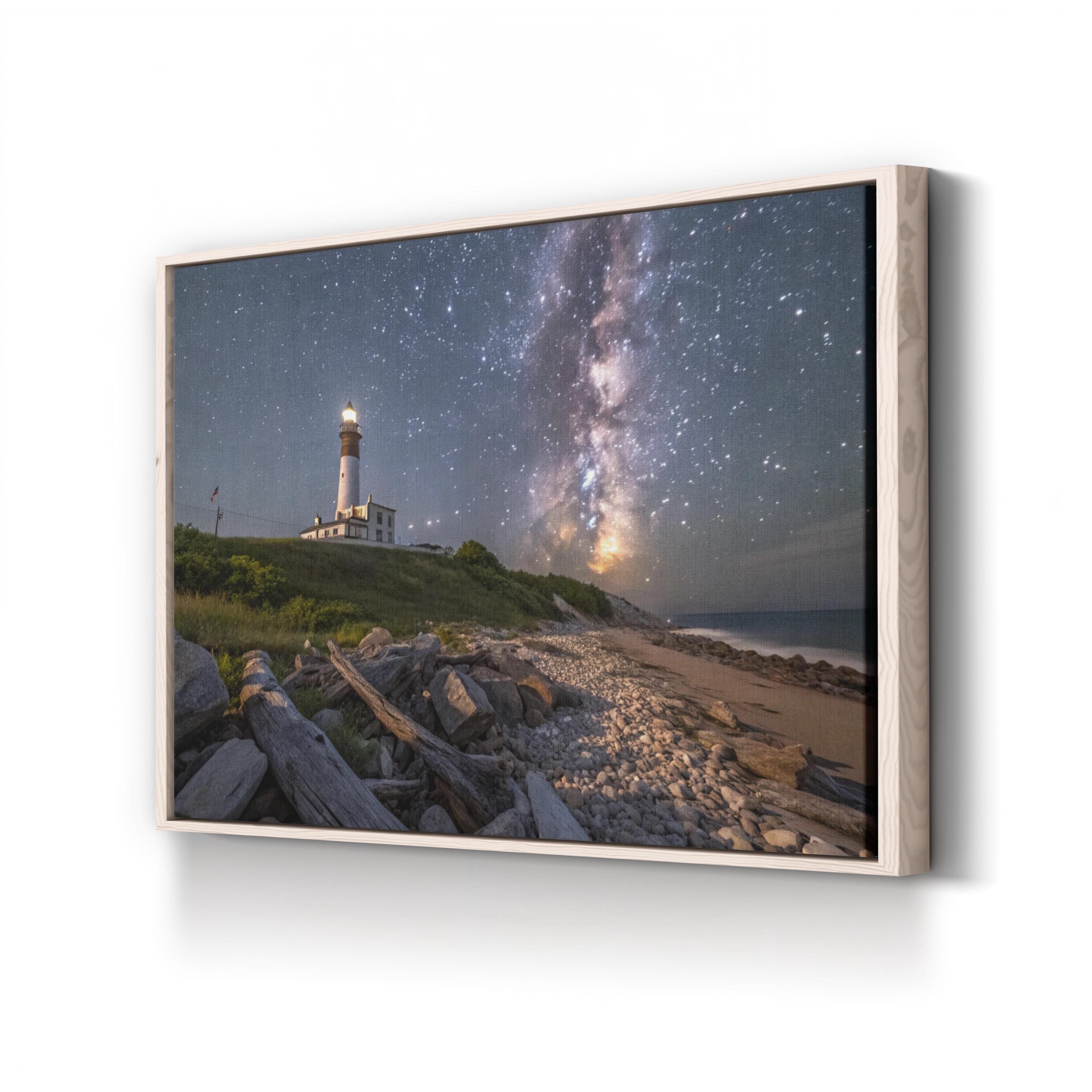Milky Way Lighthouse – Vintage Photography Wall Art | Starry Coastal Canvas Print