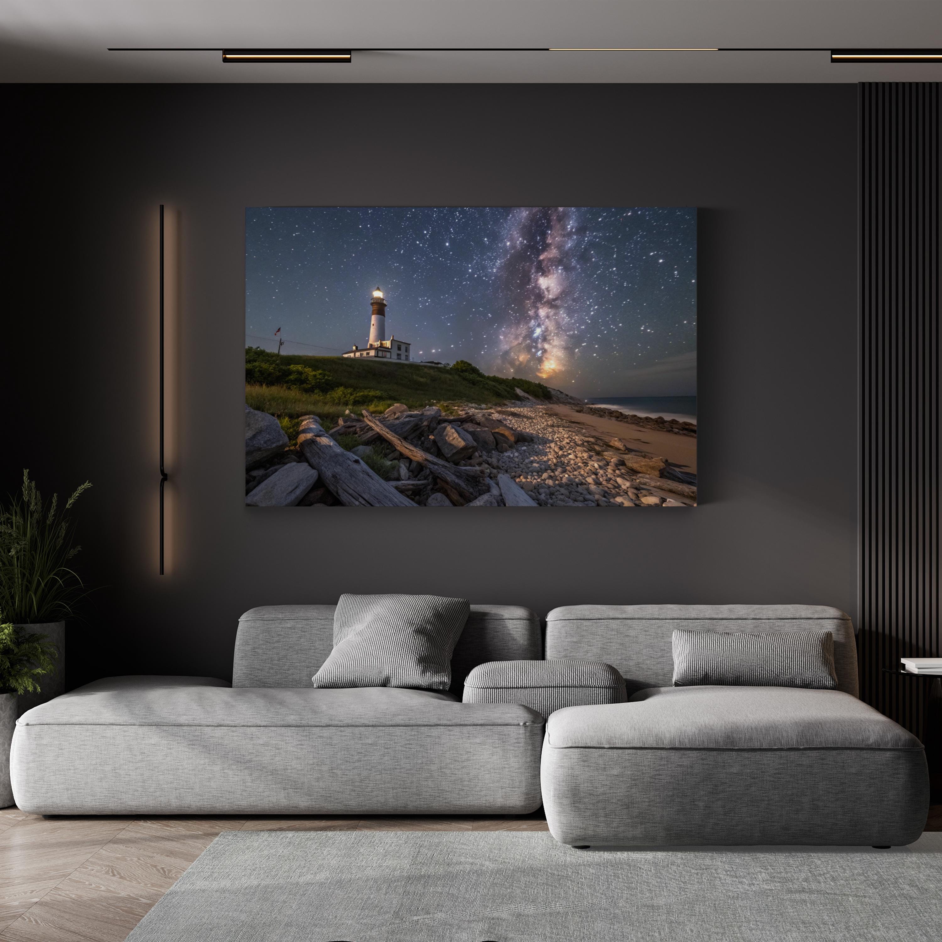 Milky Way Lighthouse – Vintage Photography Wall Art | Starry Coastal Canvas Print