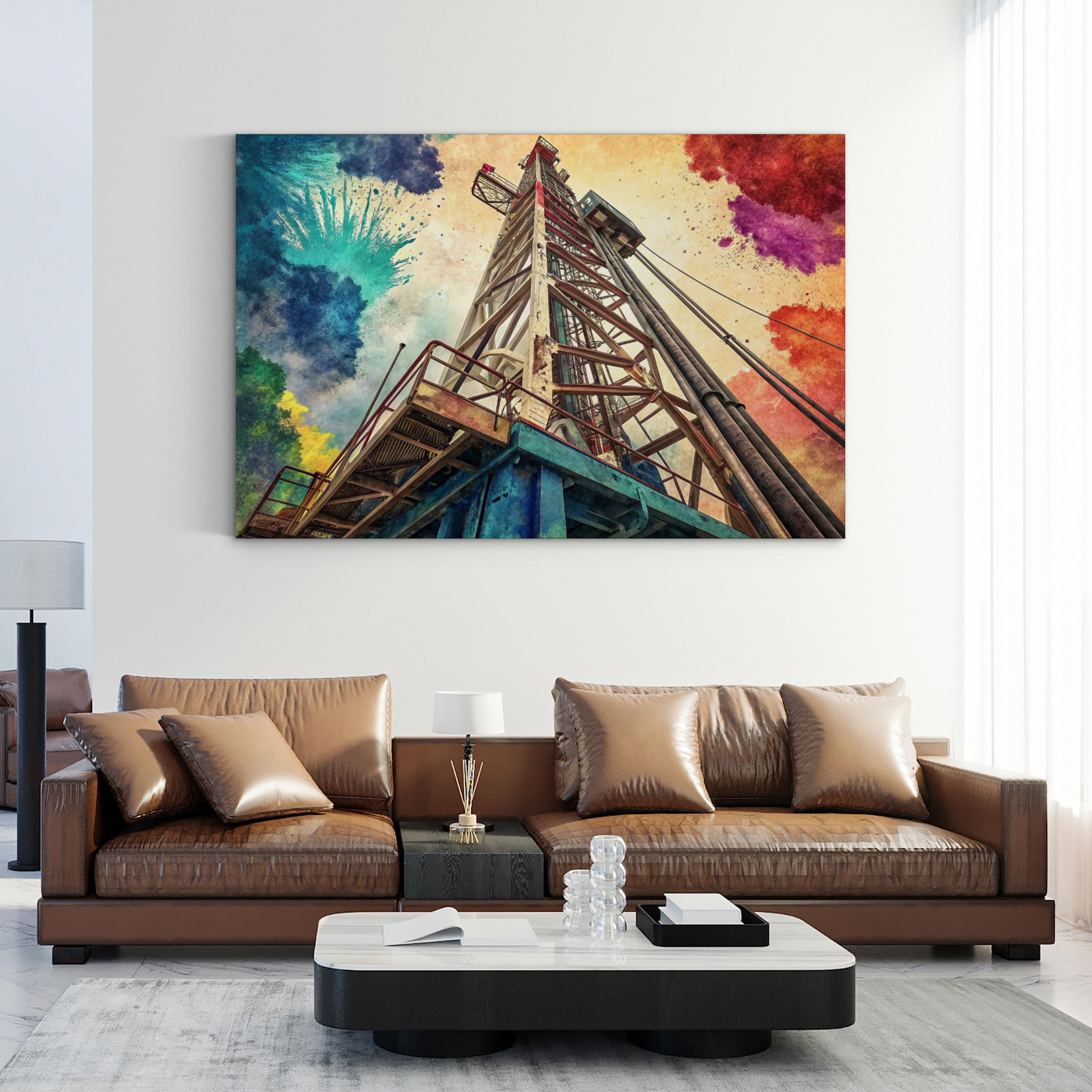 Drilling Rig Wall Art – Industrial Structure | Modern Abstract Energy Canvas Print