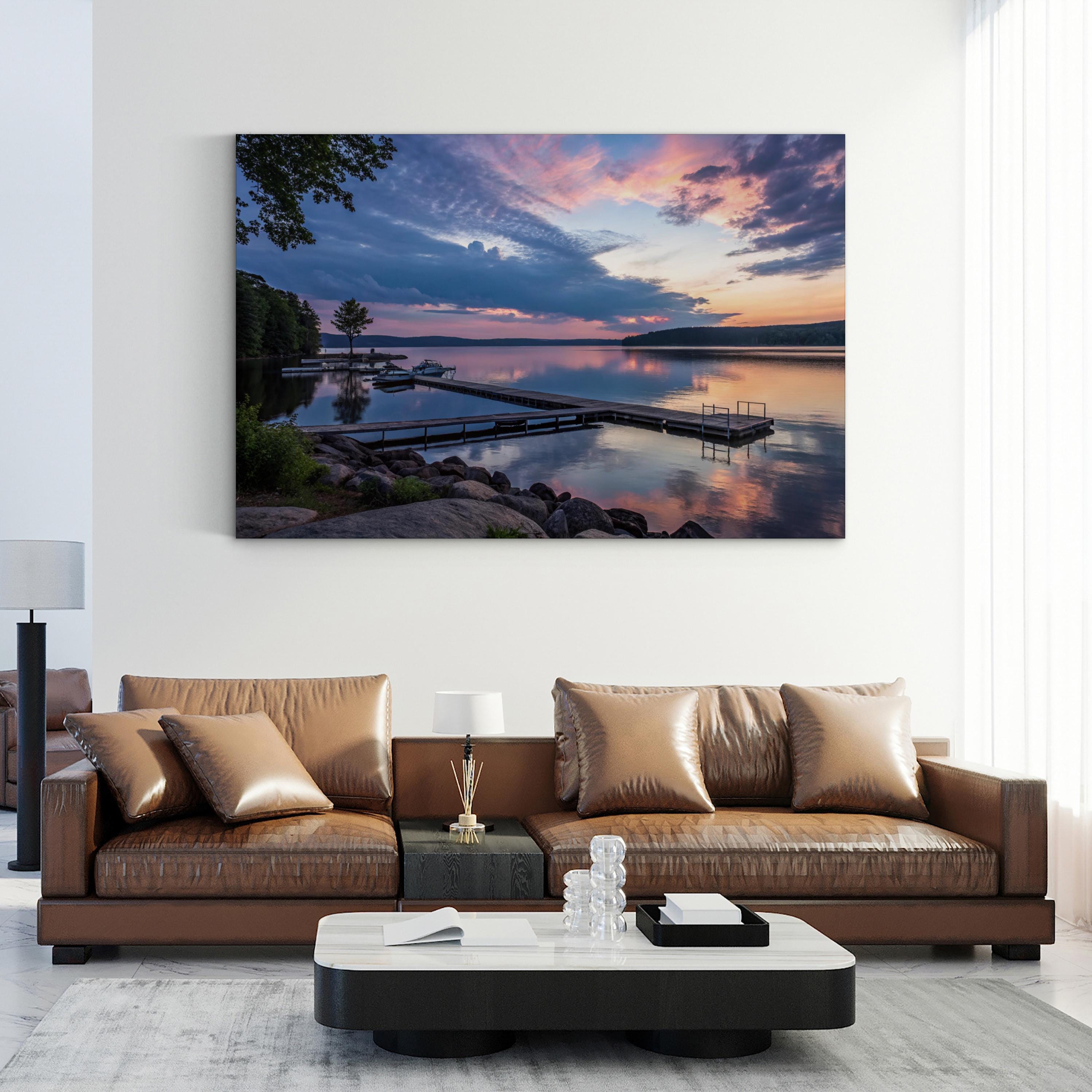 Tranquil Lake Sunset Canvas Wall Art — Peaceful Lakeside Reflection Print