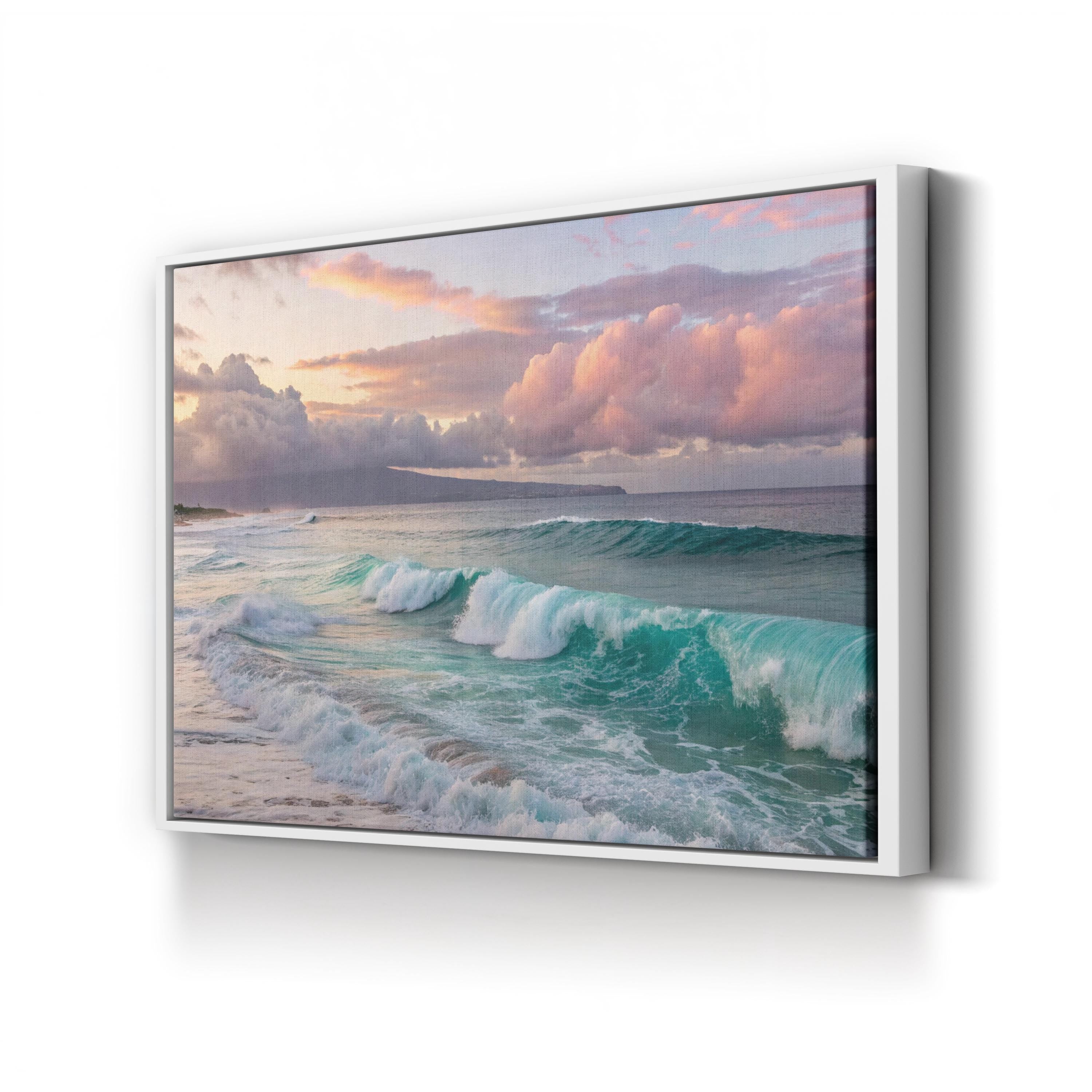 Sunset Beach Canvas Wall Art — Coastal Ocean Landscape Print