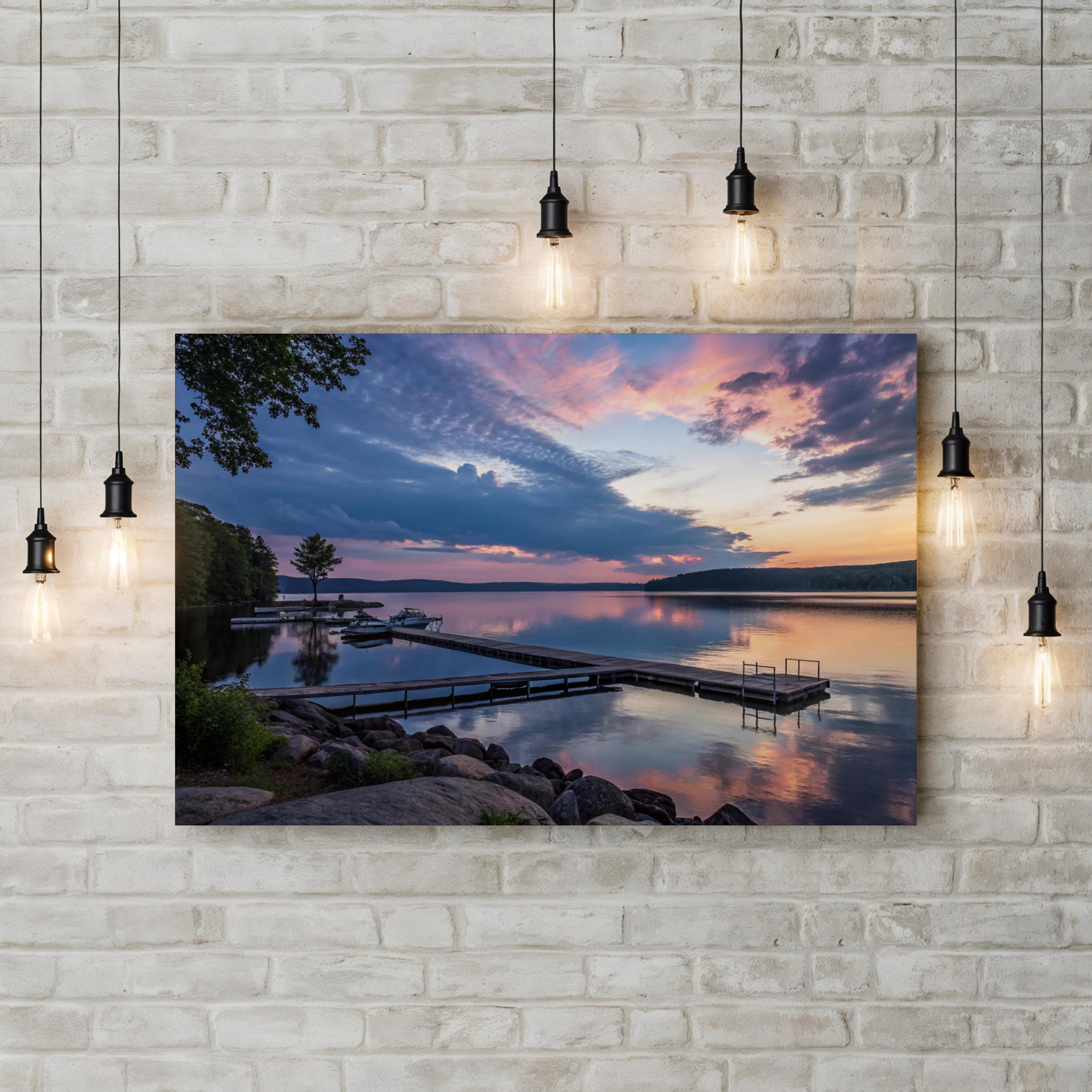 Tranquil Lake Sunset Canvas Wall Art — Peaceful Lakeside Reflection Print