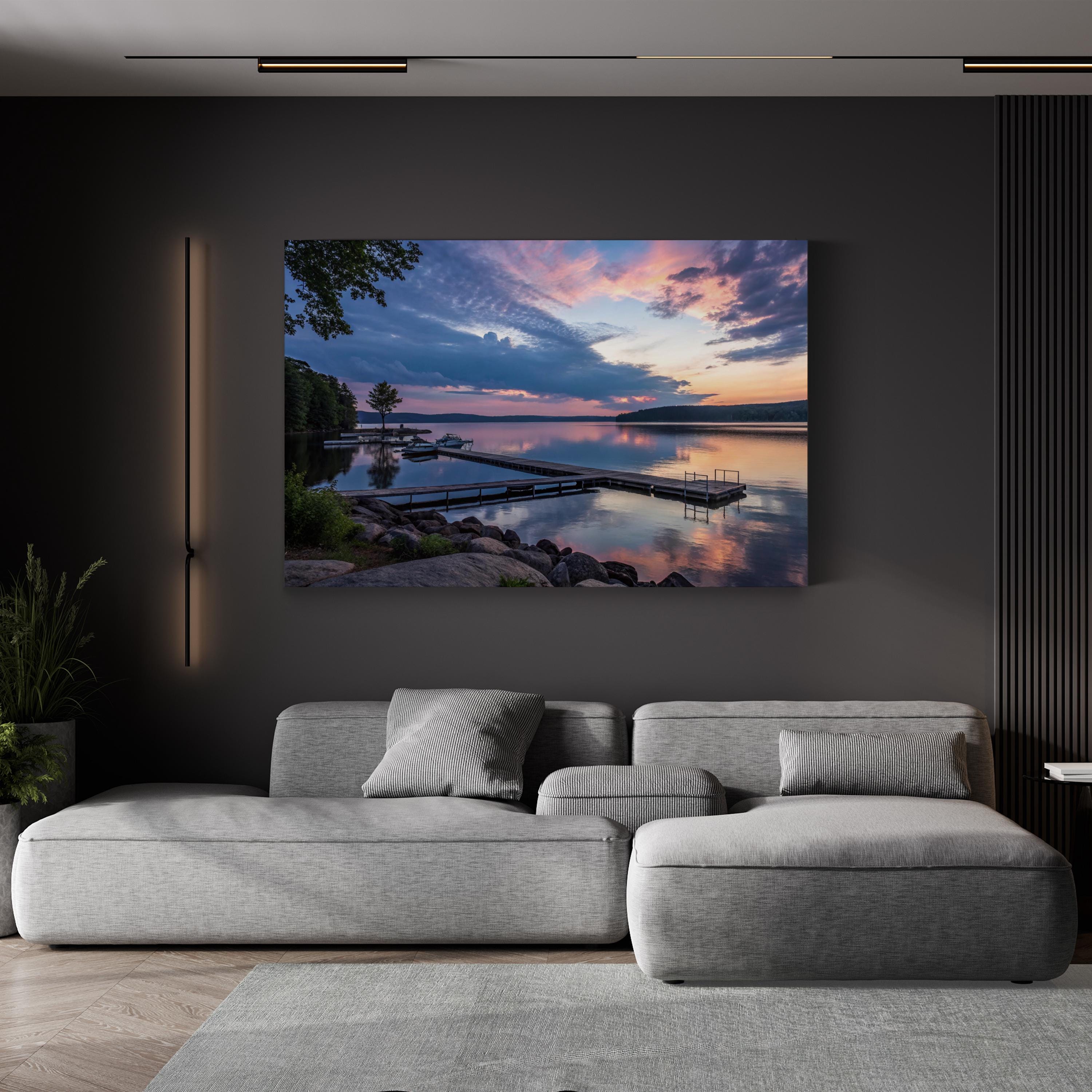 Tranquil Lake Sunset Canvas Wall Art — Peaceful Lakeside Reflection Print