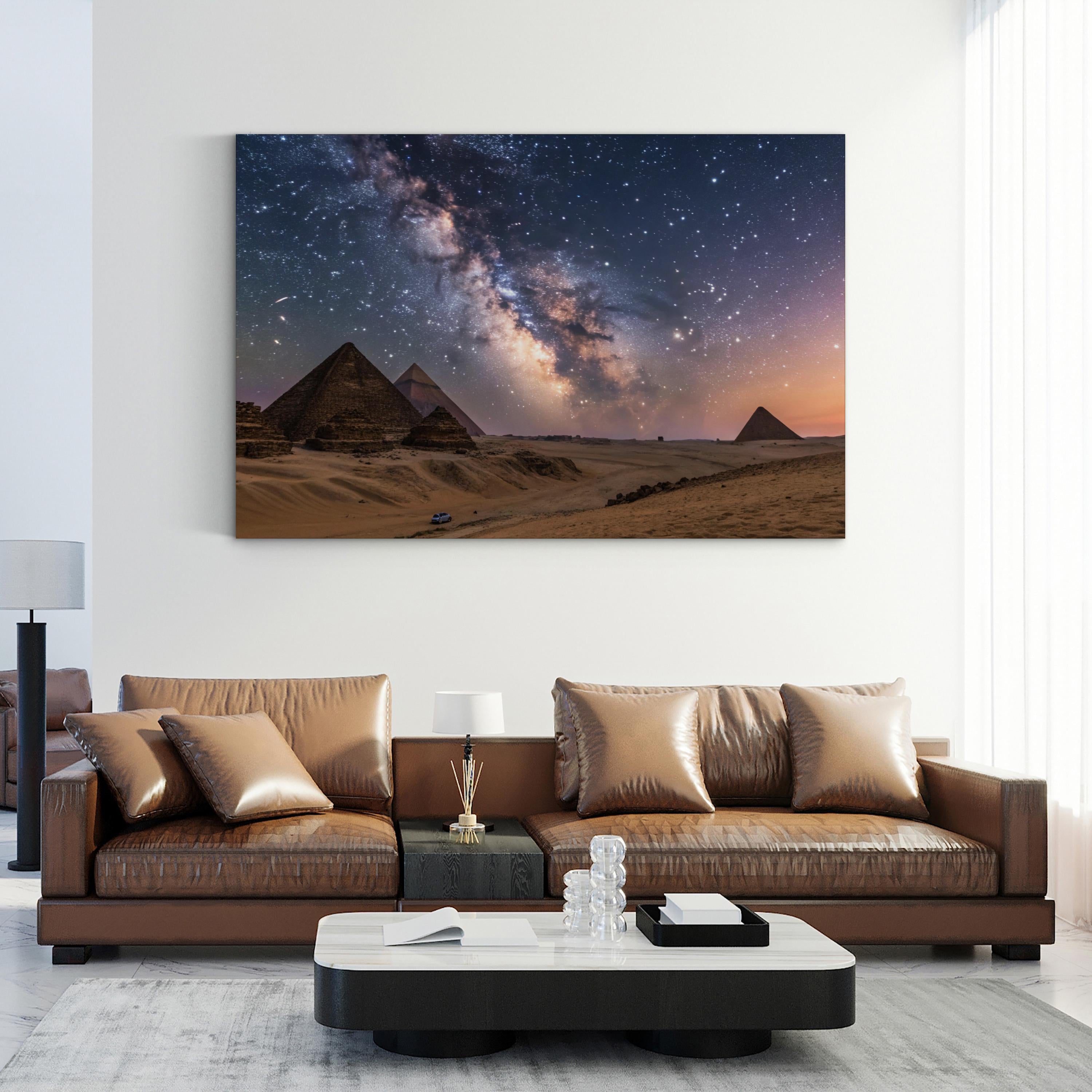 Egyptian Night Wall Art – Starry Sky Over the Pyramids | Cosmic Desert Landscape Canvas Print