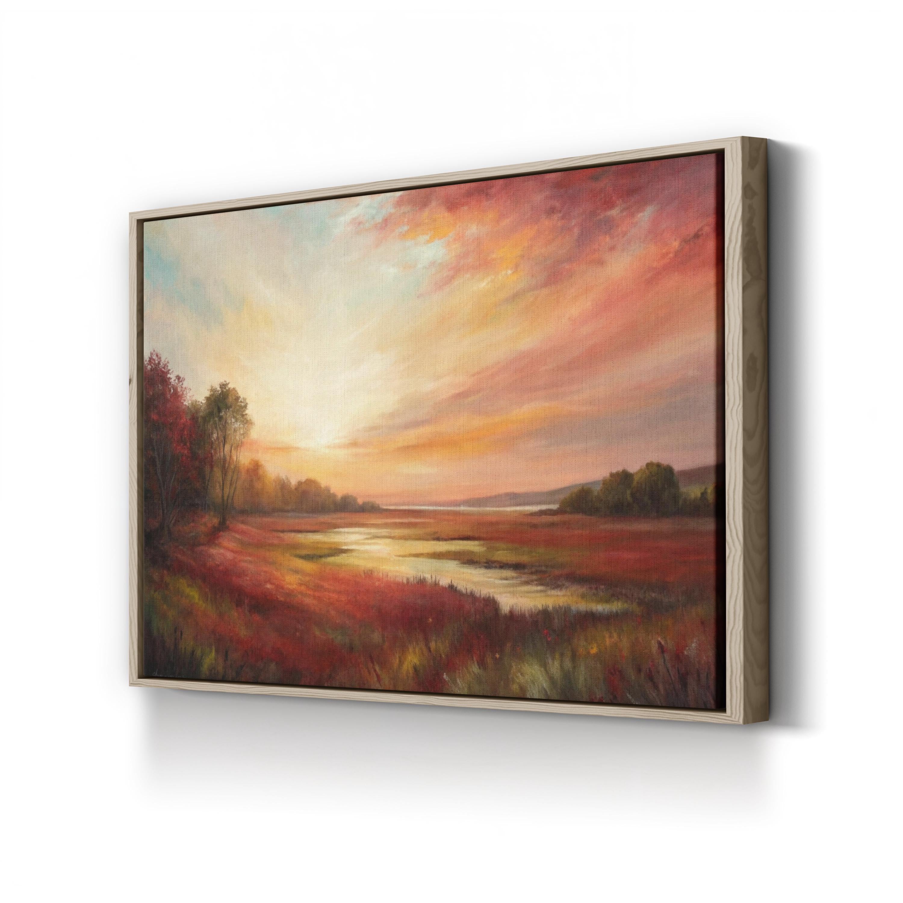 Sunset River Evening Glow – Period Illustration Wall Art | Tranquil Landscape Canvas Print