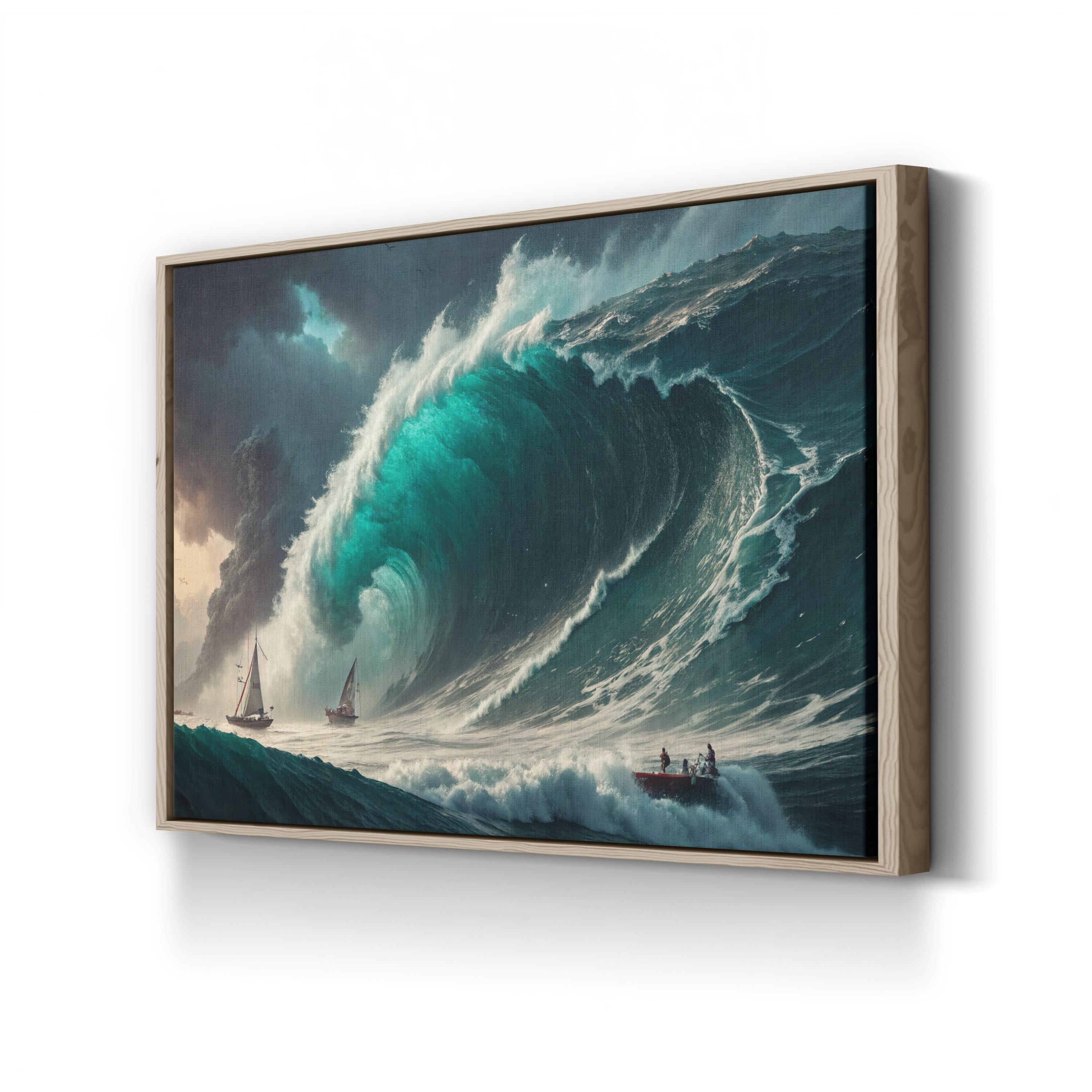 Fantasy Storm Ocean Canvas Wall Art — Dramatic Sailing Ships Seascape Print
