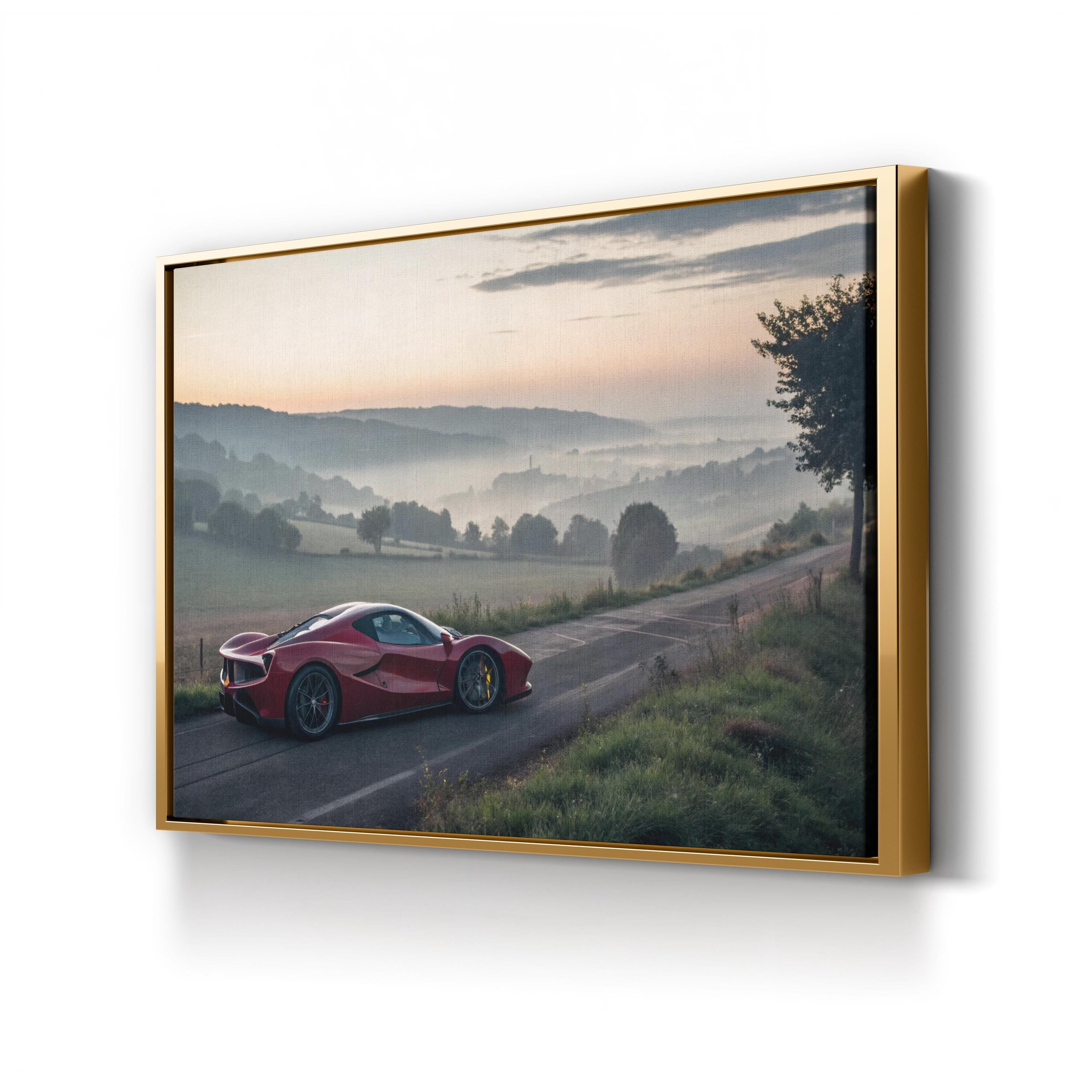 Ferrari Scenic Countryside Canvas Print – Framed Sports Car Landscape Wall Art