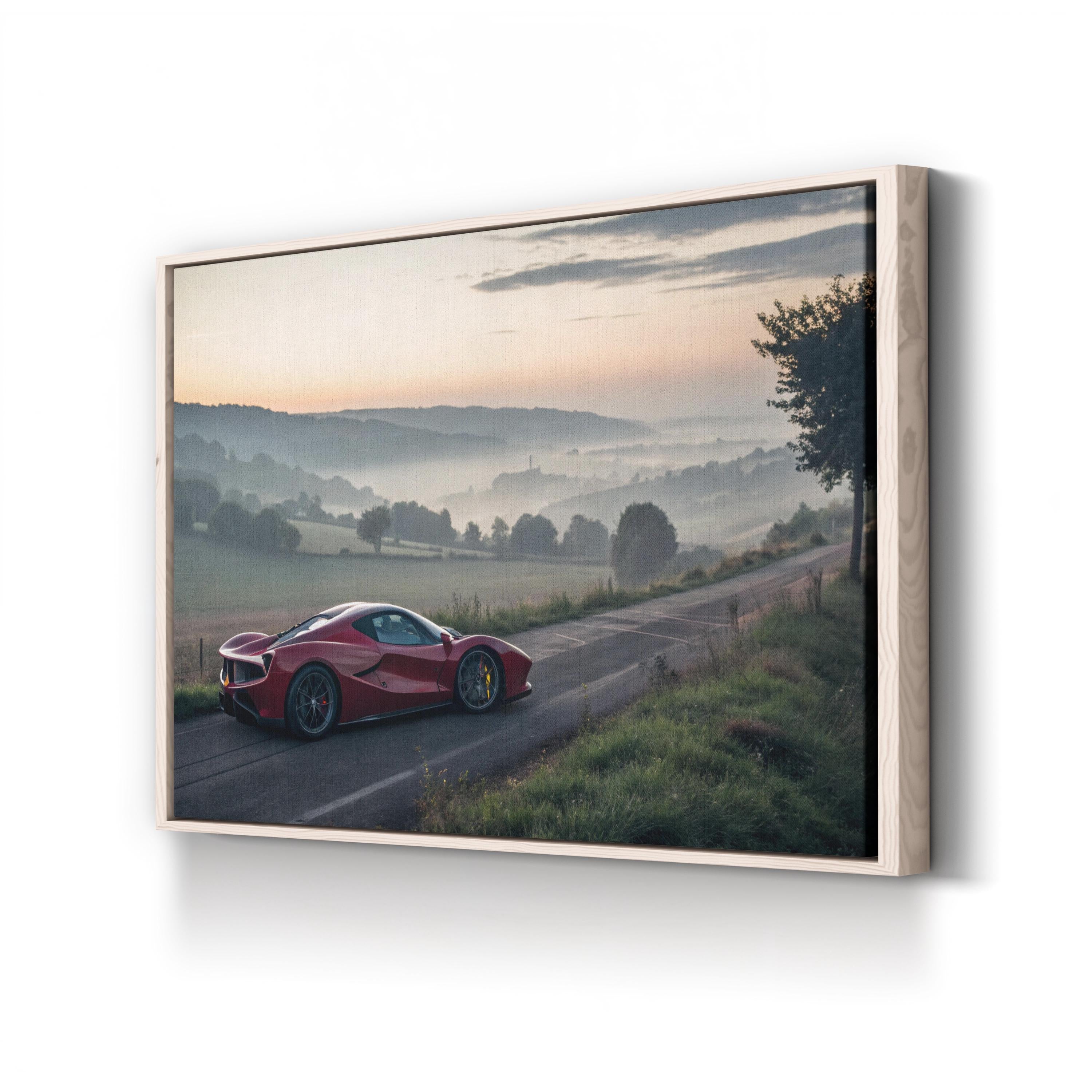 Ferrari Scenic Countryside Canvas Print – Framed Sports Car Landscape Wall Art