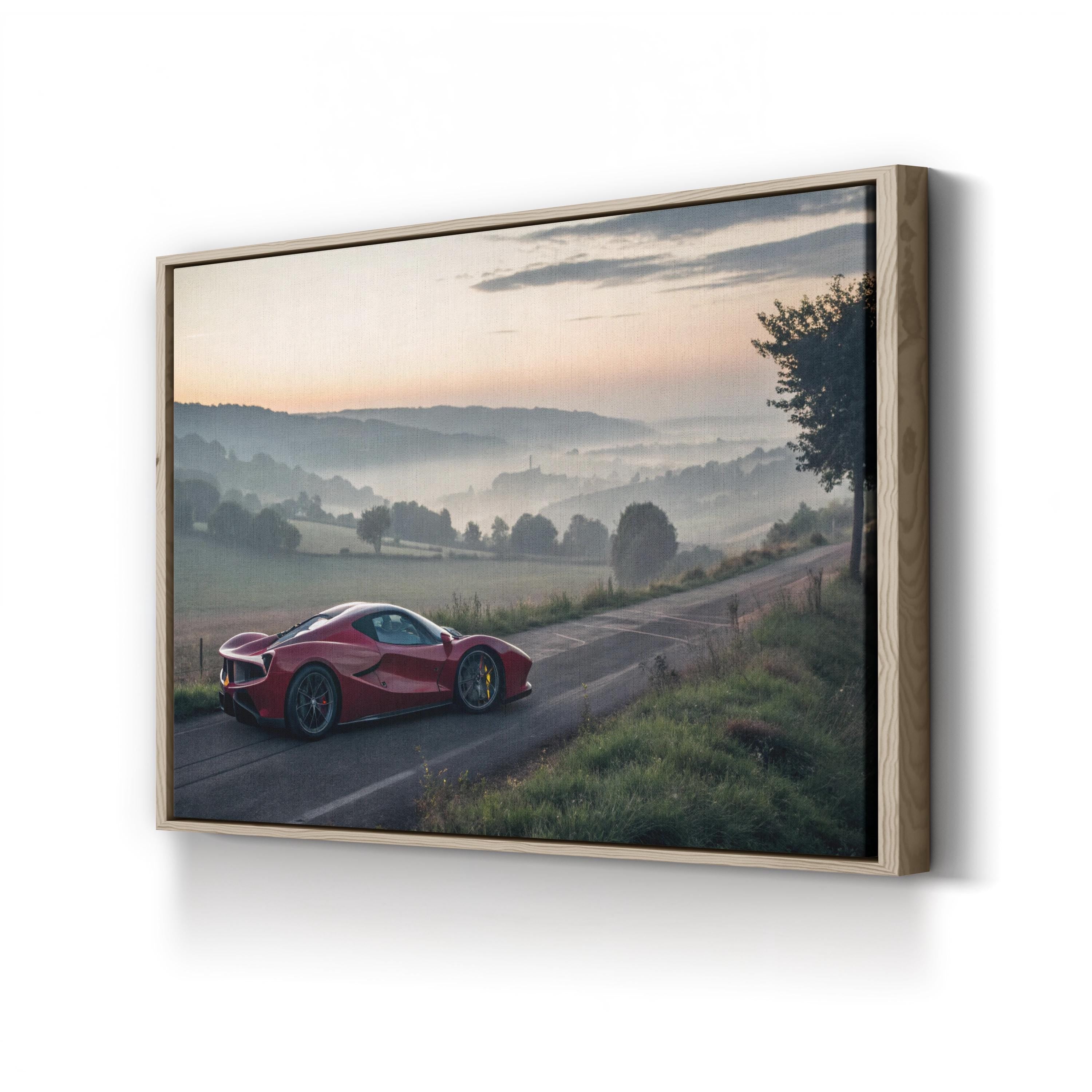 Ferrari Scenic Countryside Canvas Print – Framed Sports Car Landscape Wall Art