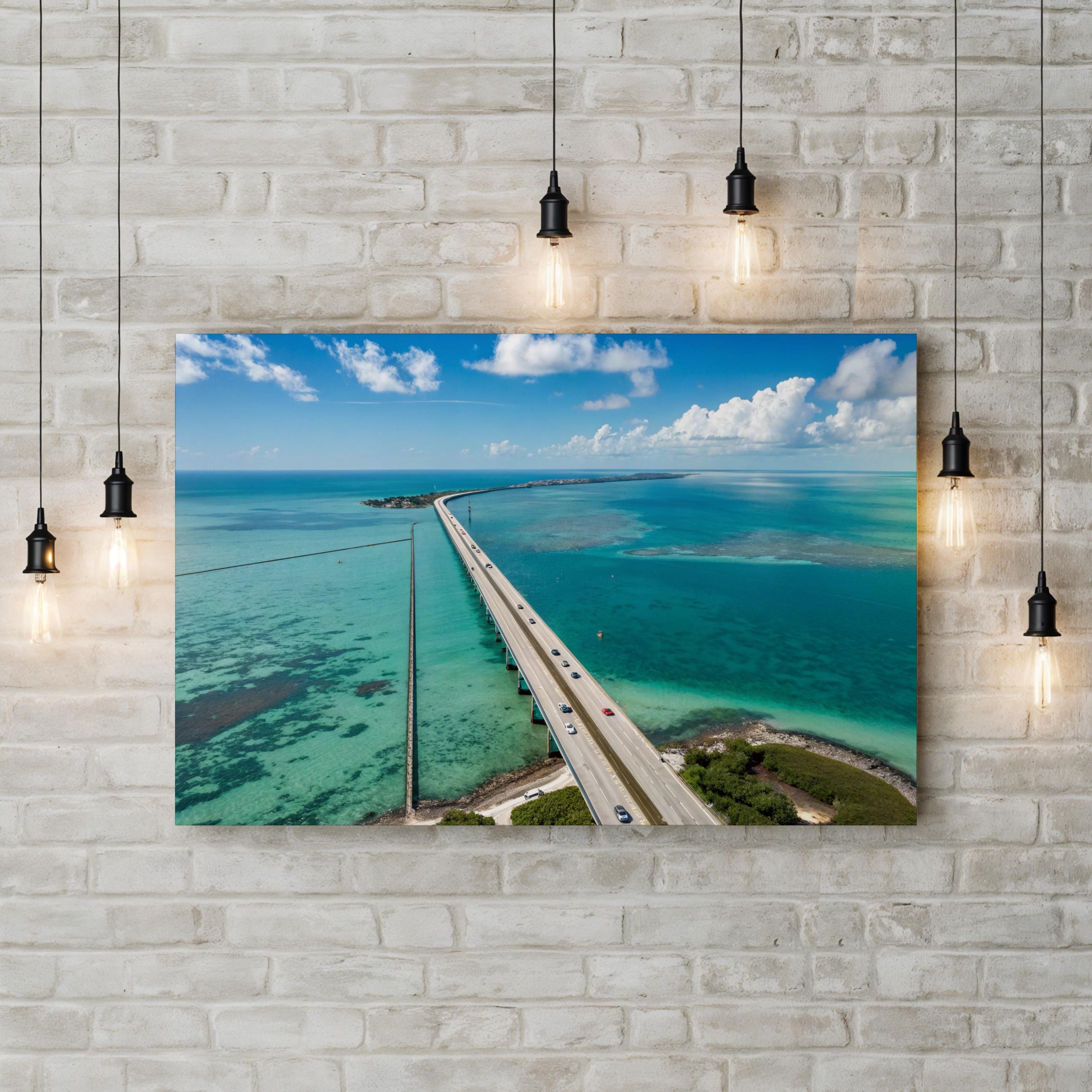 Florida Keys Aerial Canvas Print – Coastal Bridge Seascape