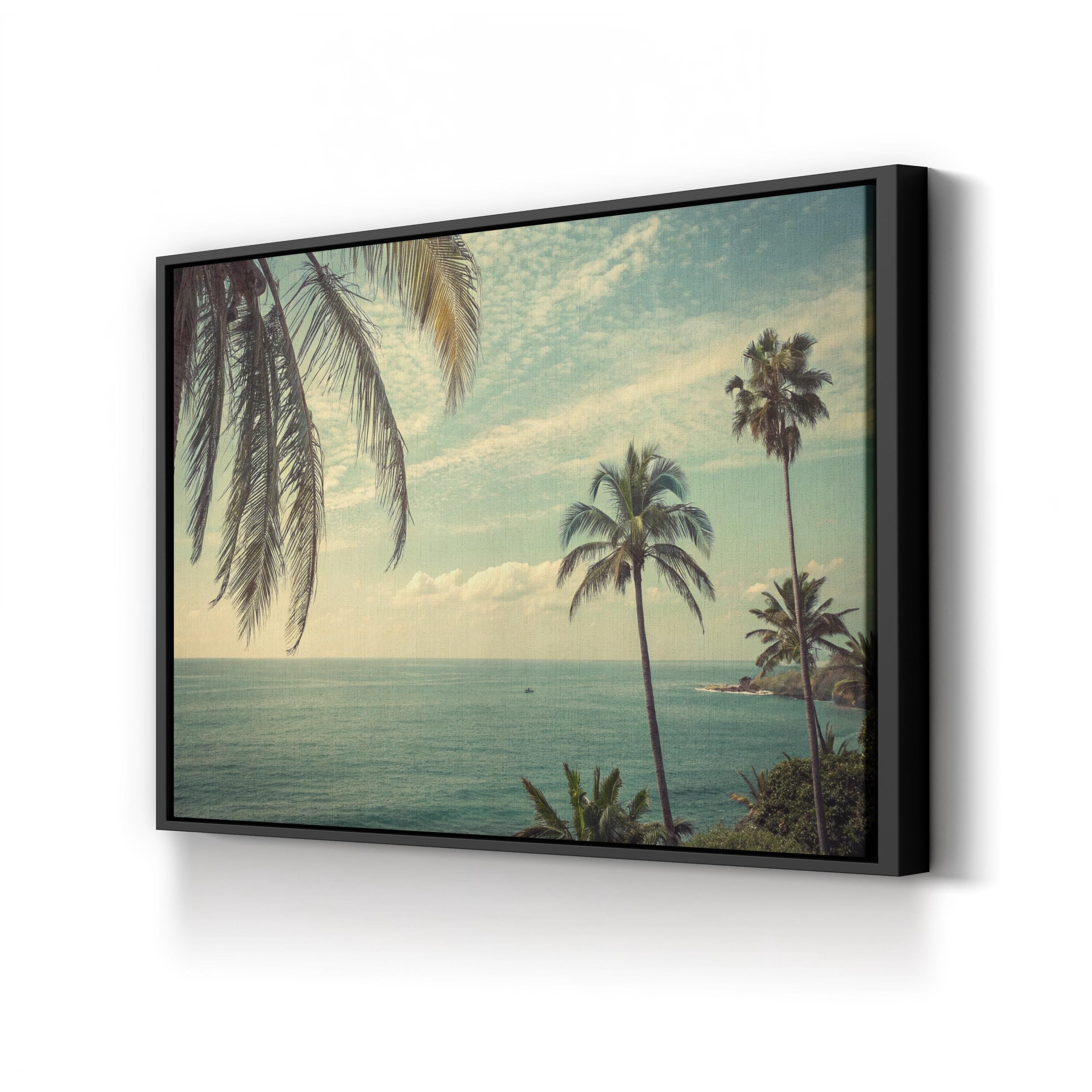 Vintage Florida Beach Canvas Print – Ocean View Palm Tree Coastal Art