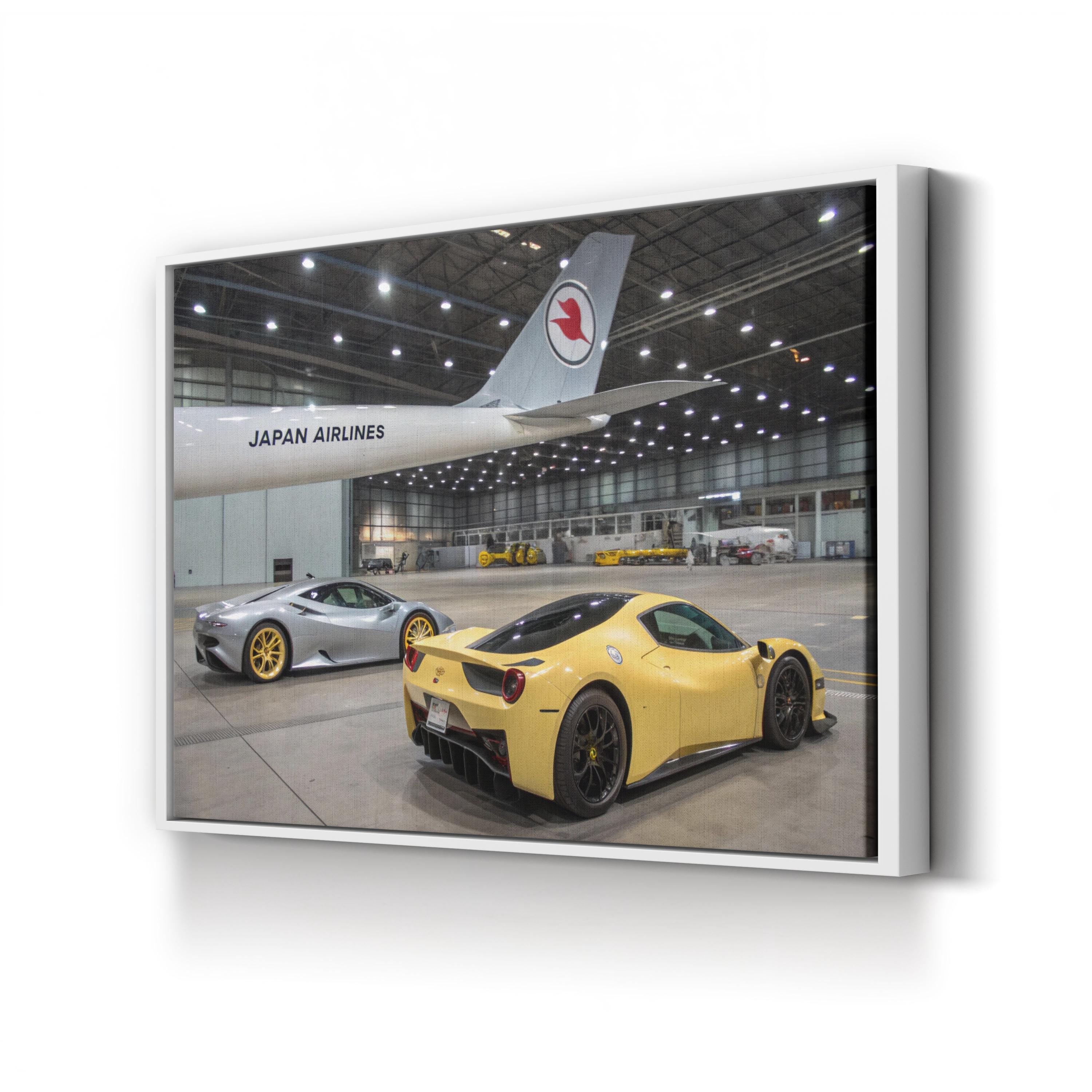 Sports Car Airline Hangar – Vintage Photography Wall Art | Automotive Canvas Print