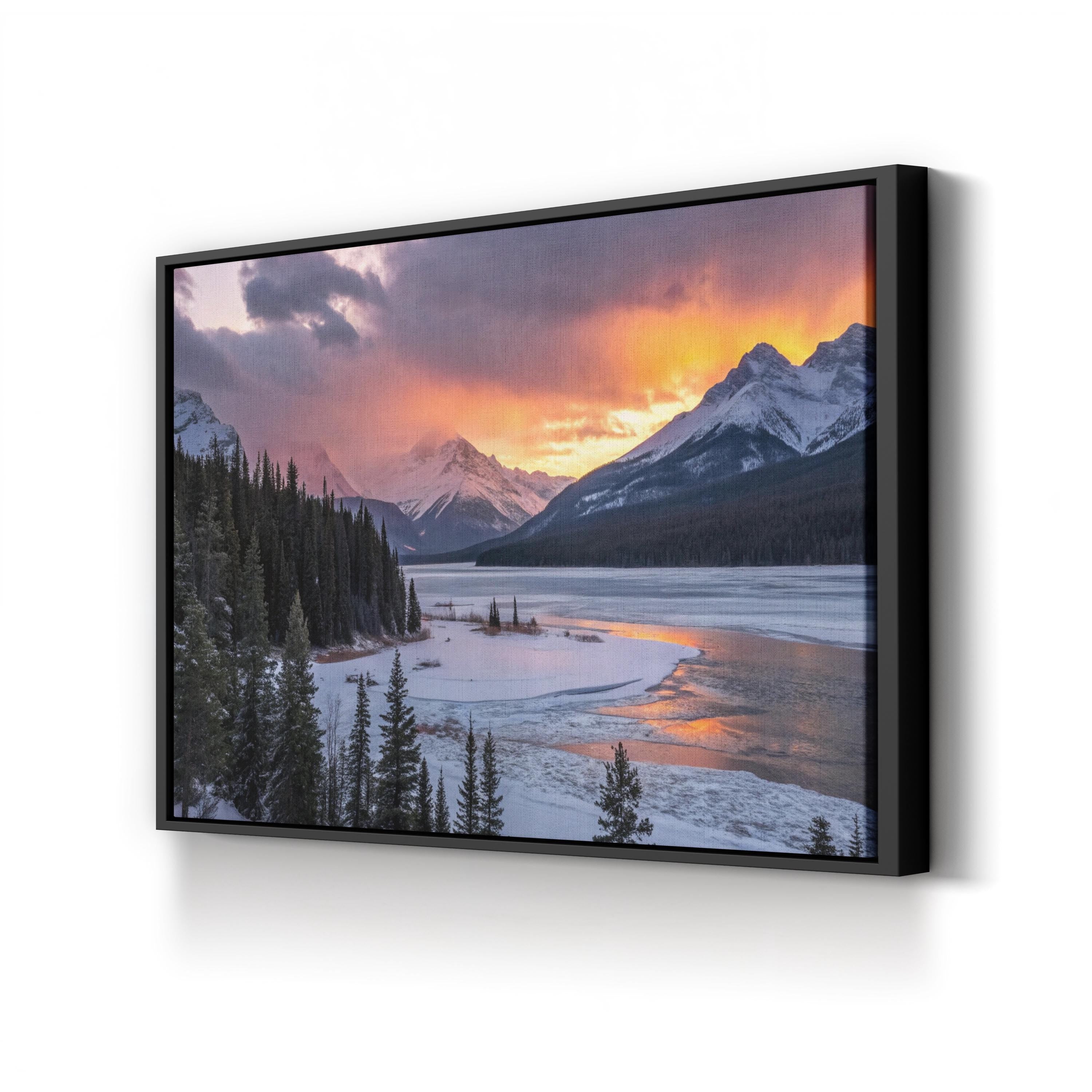 Frozen Lake Winter Sunset – Vintage Photography Wall Art | Snowy Landscape Canvas Print