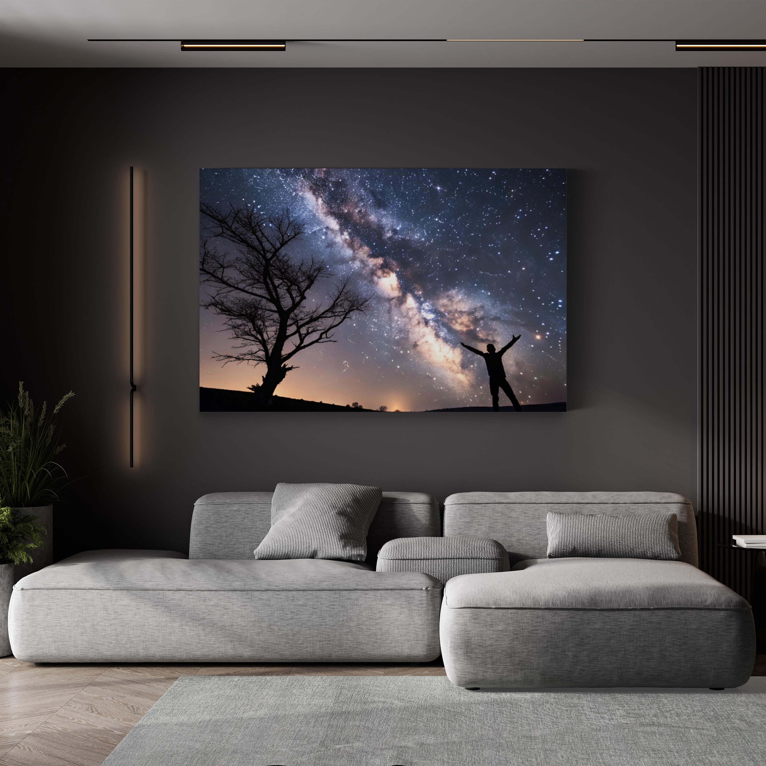 Milky Way Silhouetted Tree – Vintage Photography Wall Art | Starry Night Canvas Print