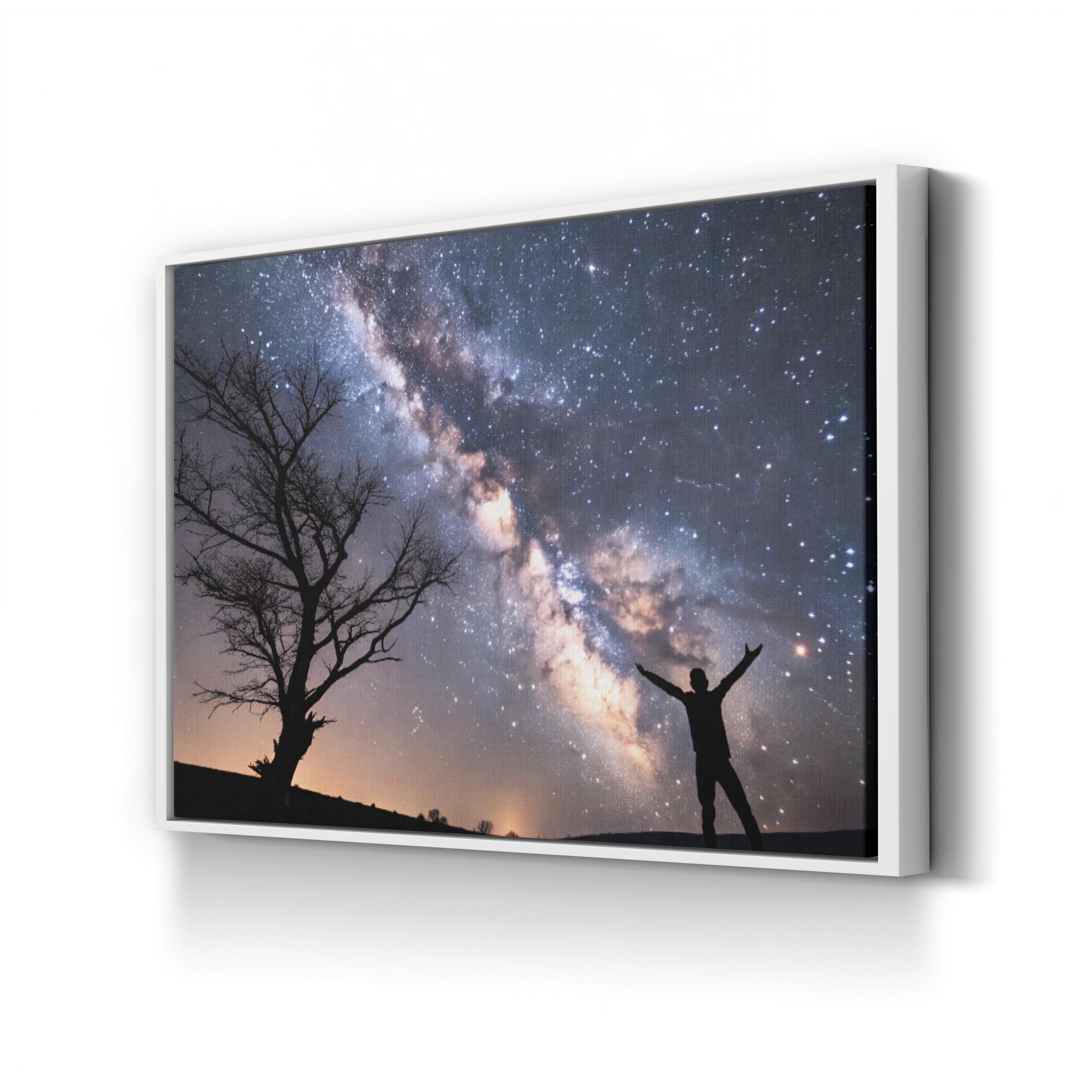 Milky Way Silhouetted Tree – Vintage Photography Wall Art | Starry Night Canvas Print
