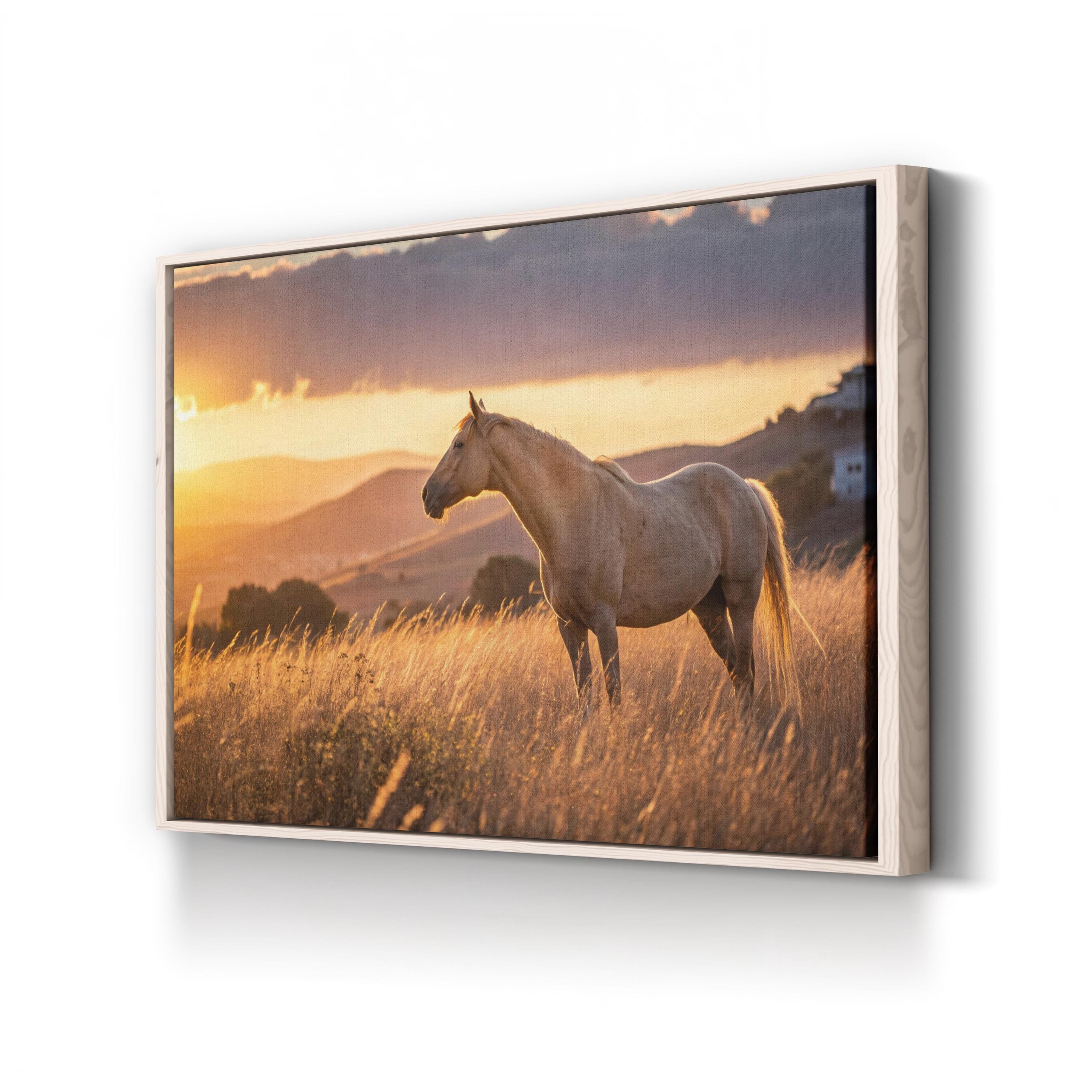 Golden Horse at Sunset – Vintage Photography Wall Art | Western Landscape Canvas Print
