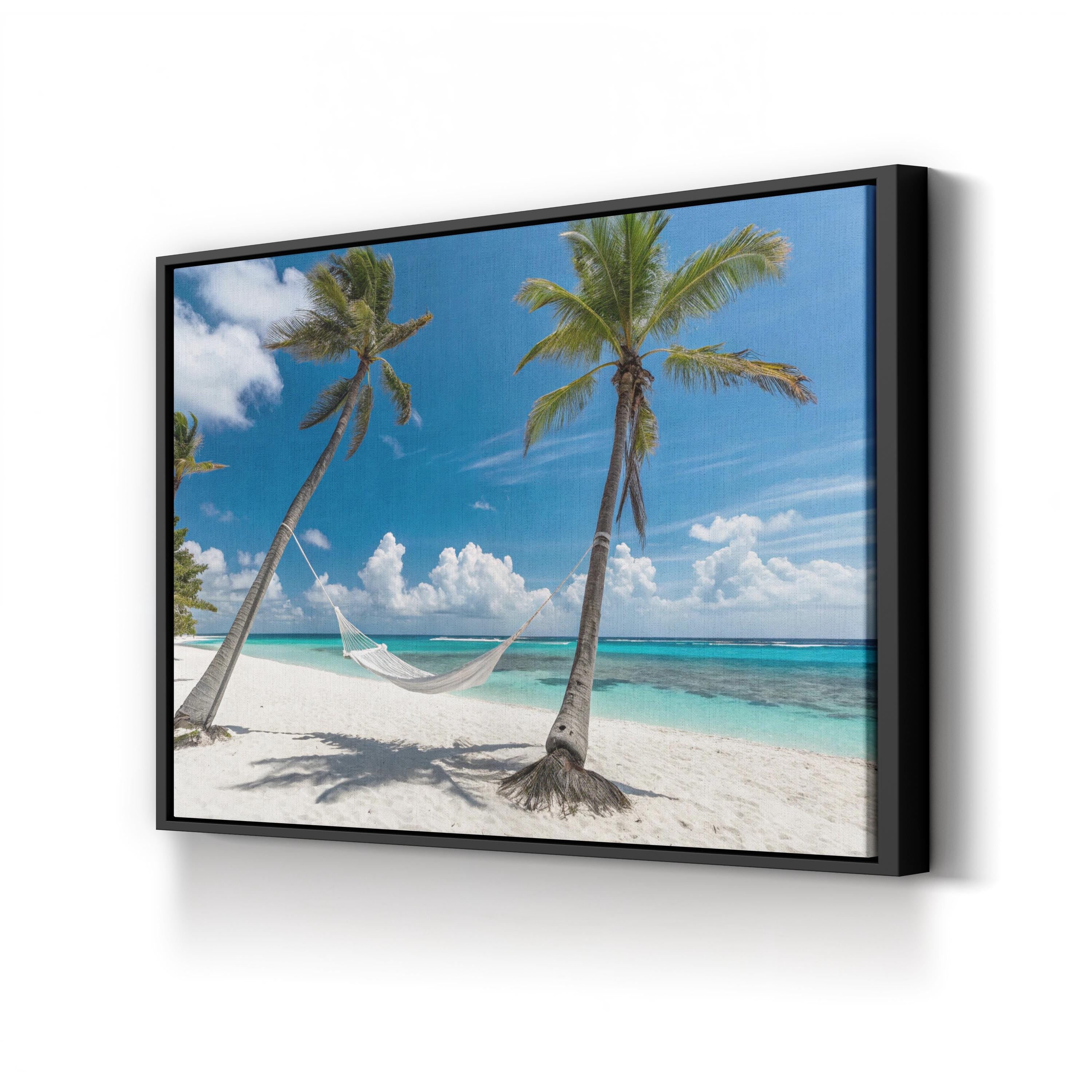 Grand Cayman Beach Canvas Wall Art — Tropical Palm Trees Coastal Landscape Print