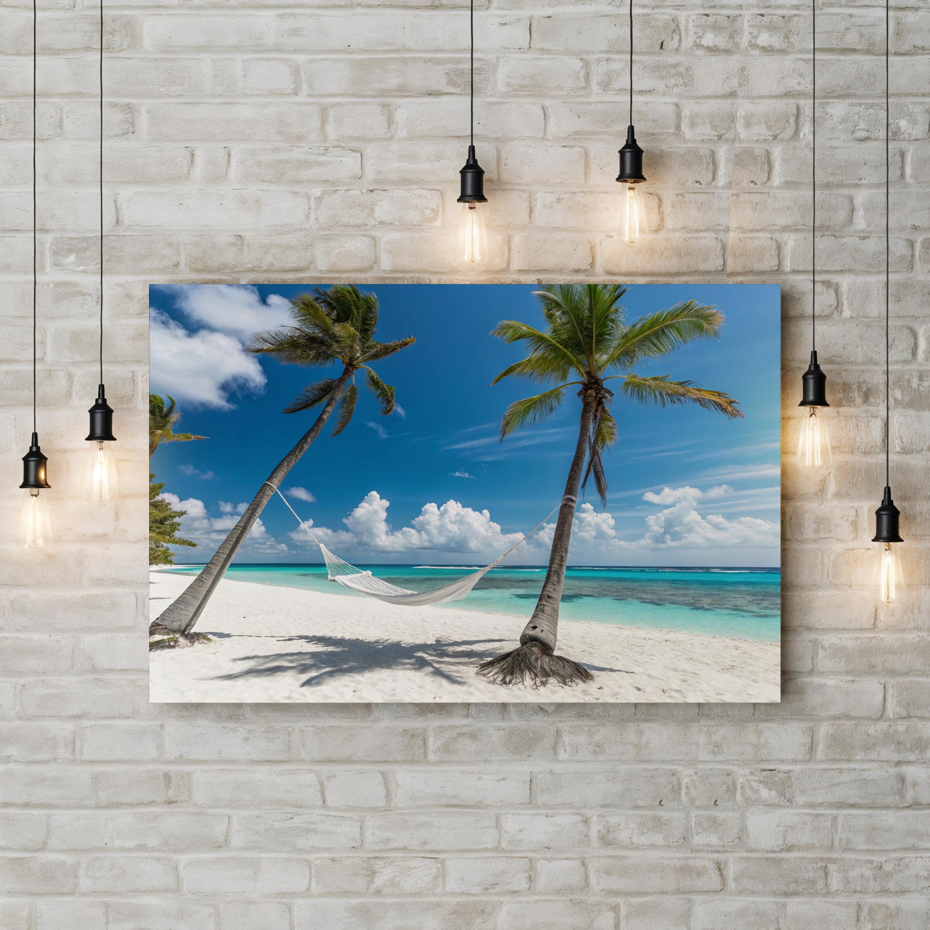 Grand Cayman Beach Canvas Wall Art — Tropical Palm Trees Coastal Landscape Print