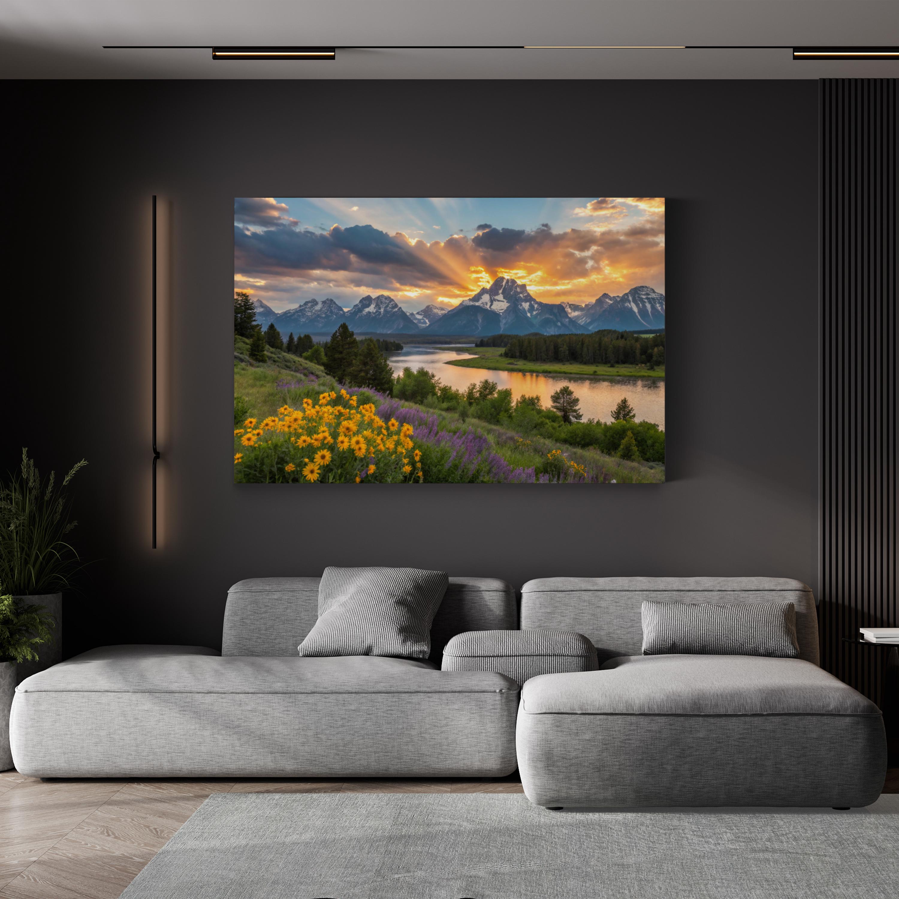 Grand Tetons Sunset Reflection – Vintage Photography Wall Art | Mountain Landscape Canvas Print