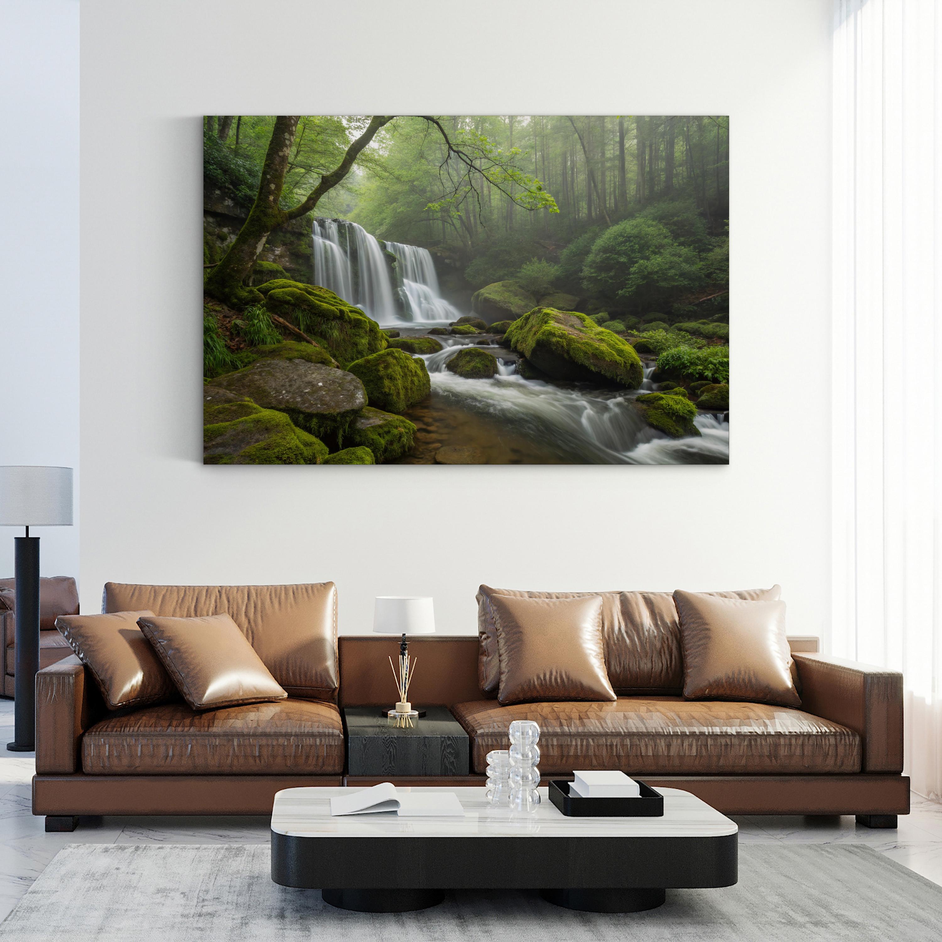 Green Forest Stream – Vintage Photography Wall Art | Woodland Landscape Canvas Print