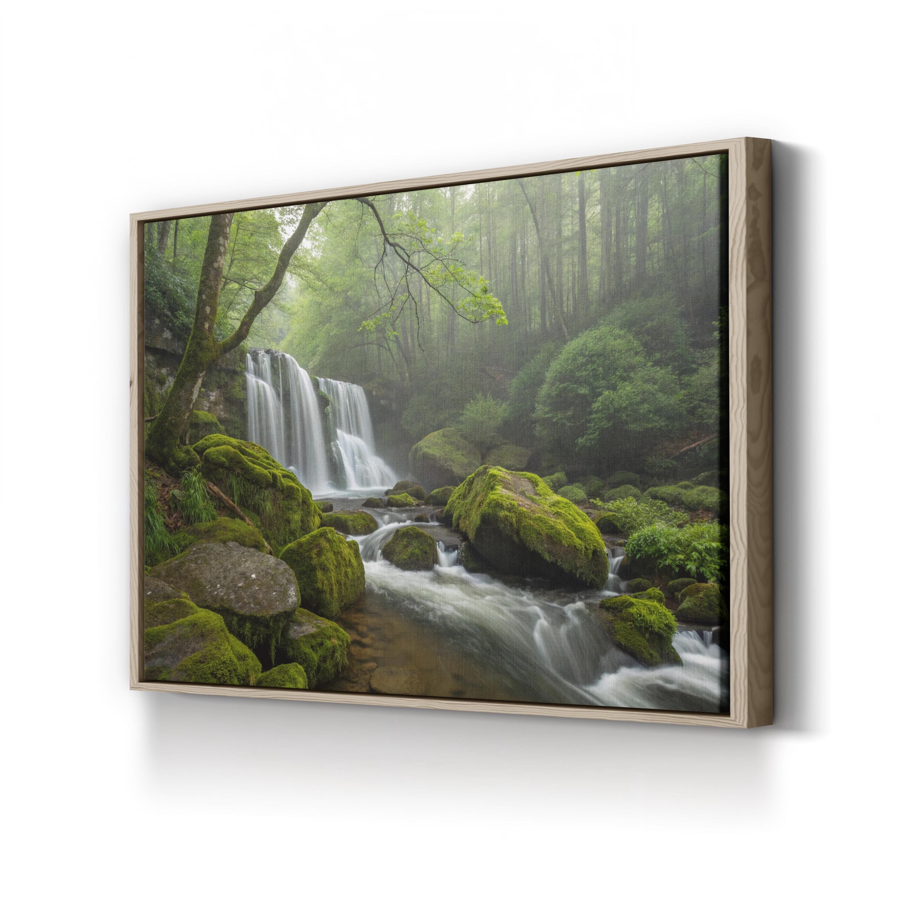 Green Forest Stream – Vintage Photography Wall Art | Woodland Landscape Canvas Print