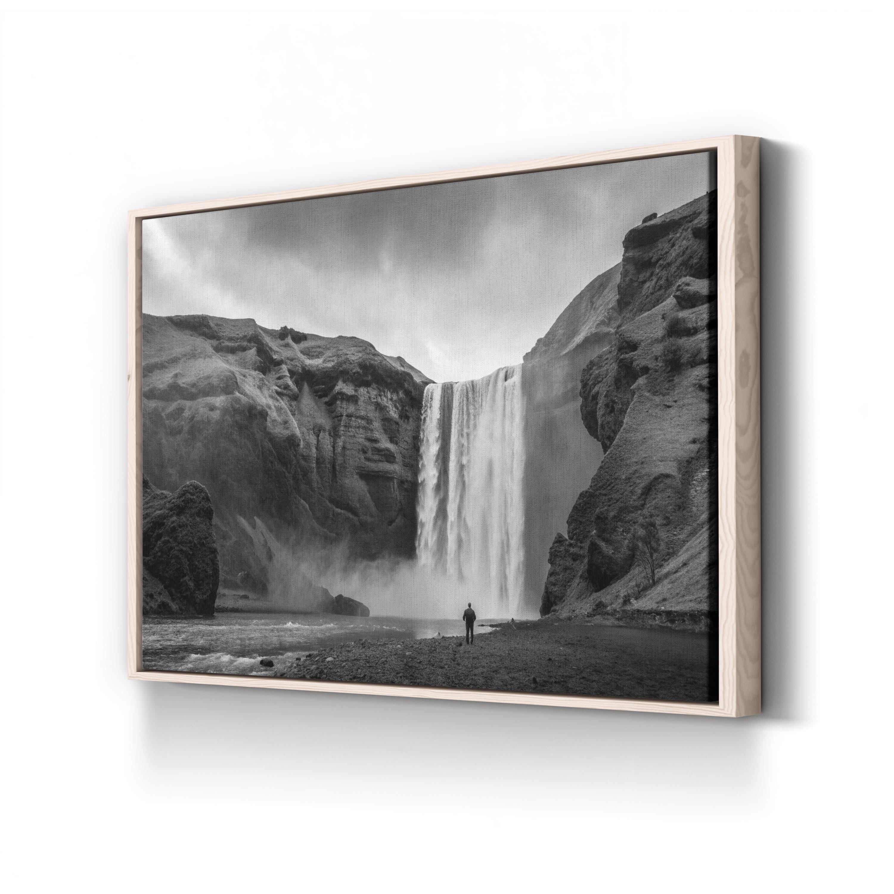Black & White Waterfall Cliffs – Vintage Photography Wall Art | Framed Landscape Canvas Print