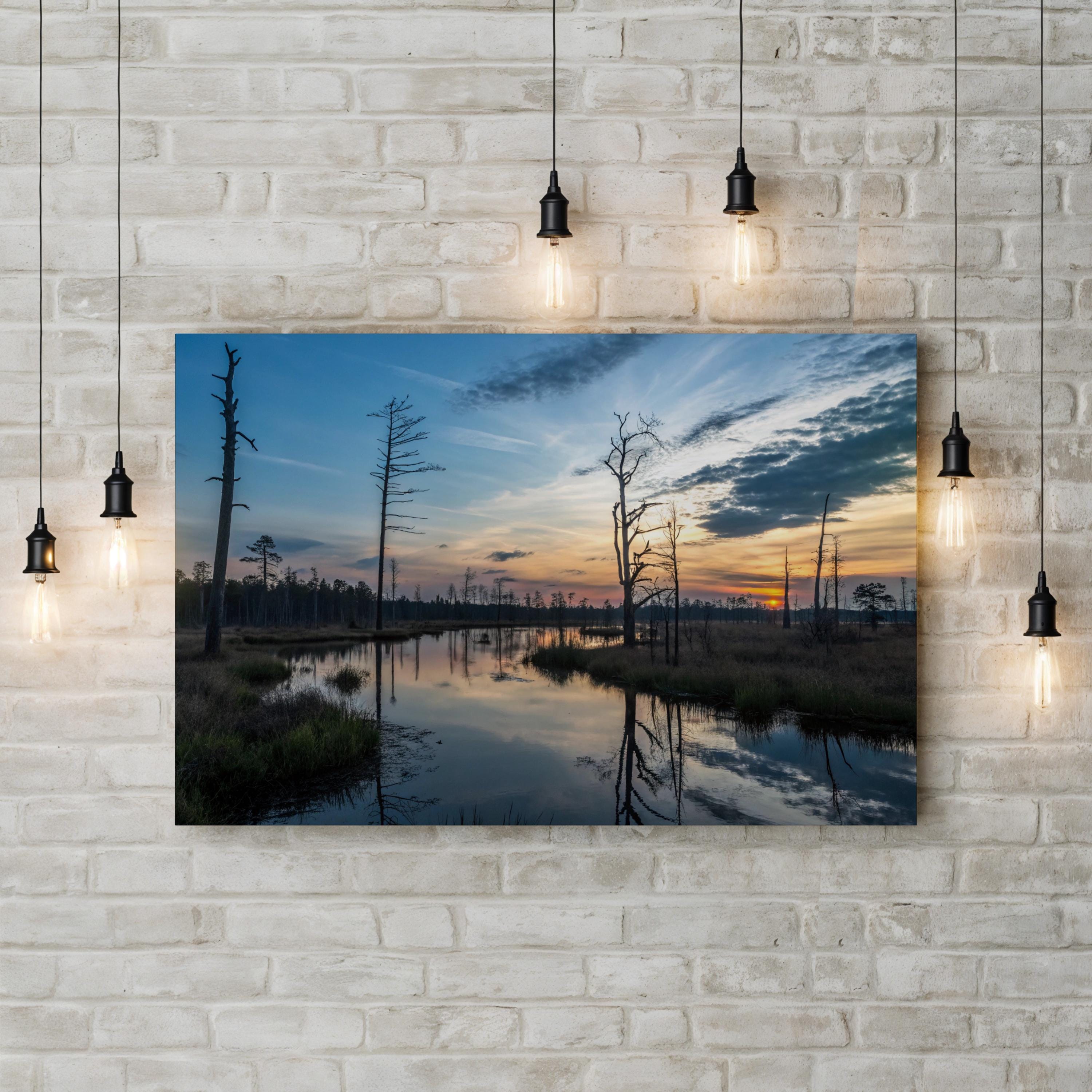 Sunset Reflection Still Water – Vintage Photography Wall Art | Tranquil Nature Canvas Print