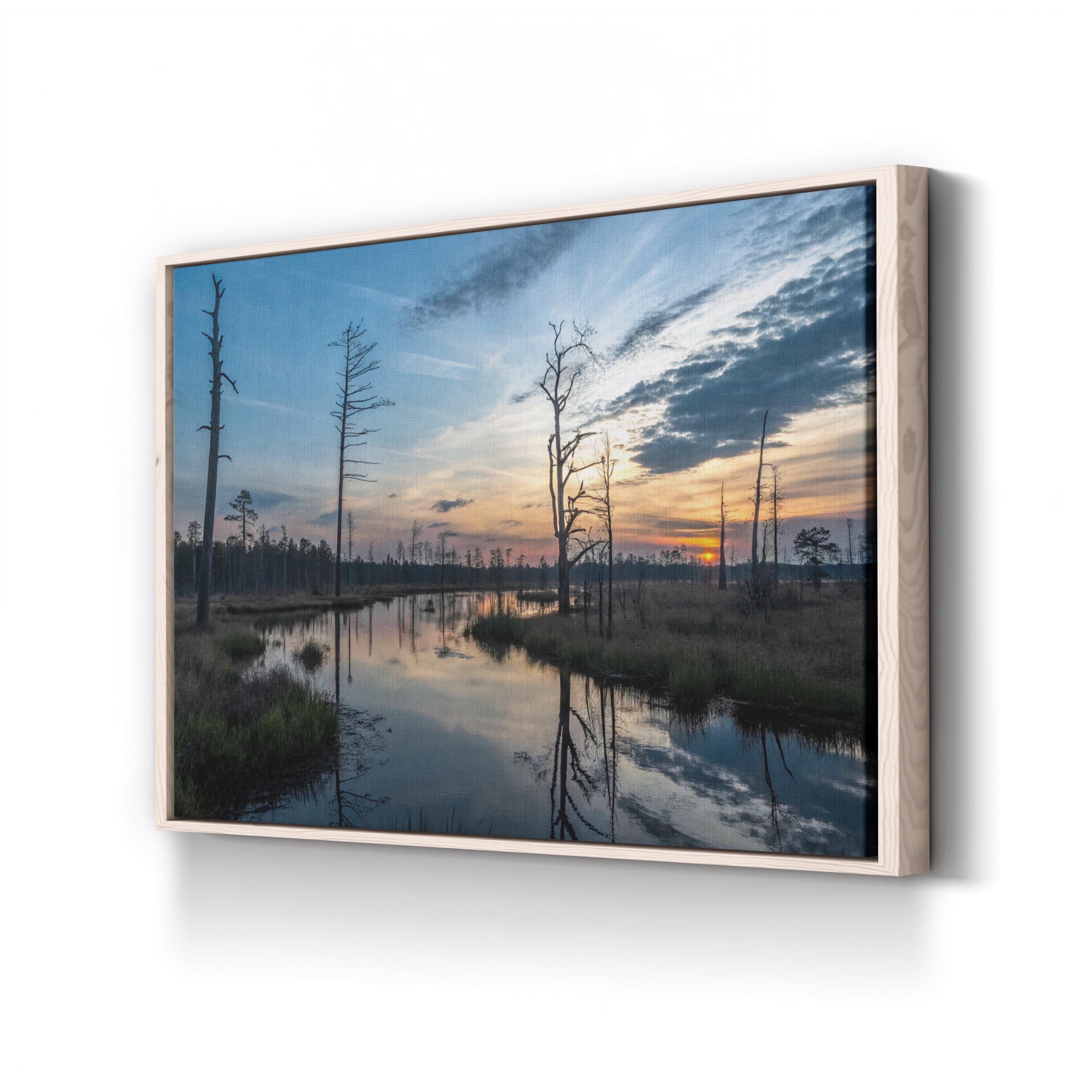 Sunset Reflection Still Water – Vintage Photography Wall Art | Tranquil Nature Canvas Print