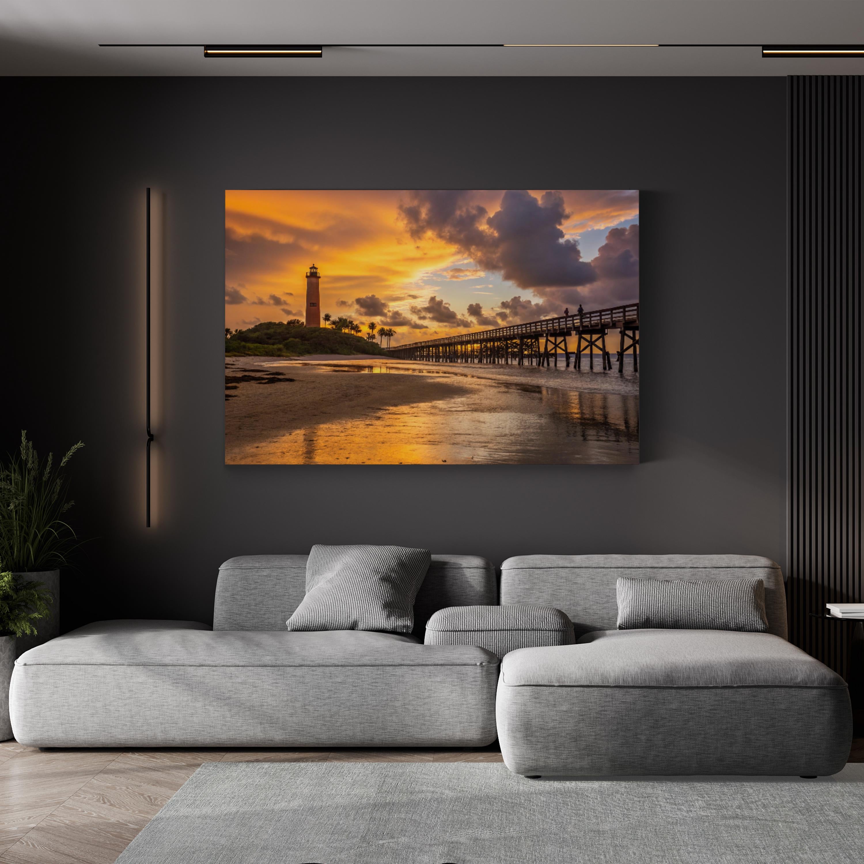 Jupiter Florida Pier Sunset Canvas Art – Coastal Seascape Print