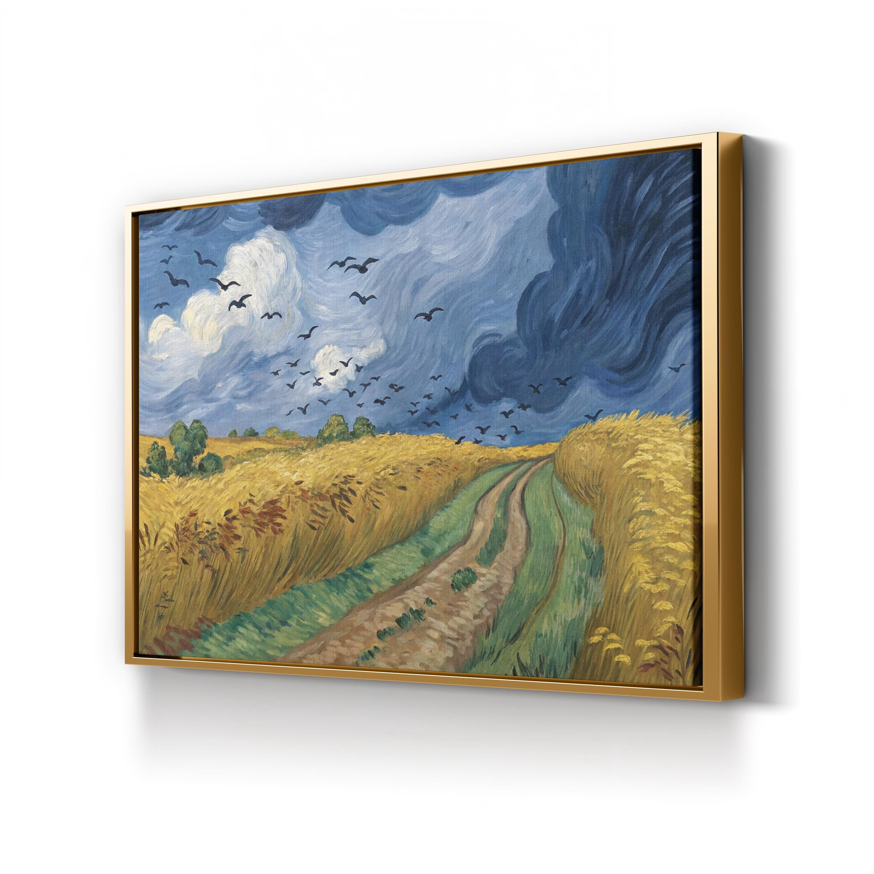 Wheatfield with Crows by Vincent van Gogh canvas print in natural wood frame